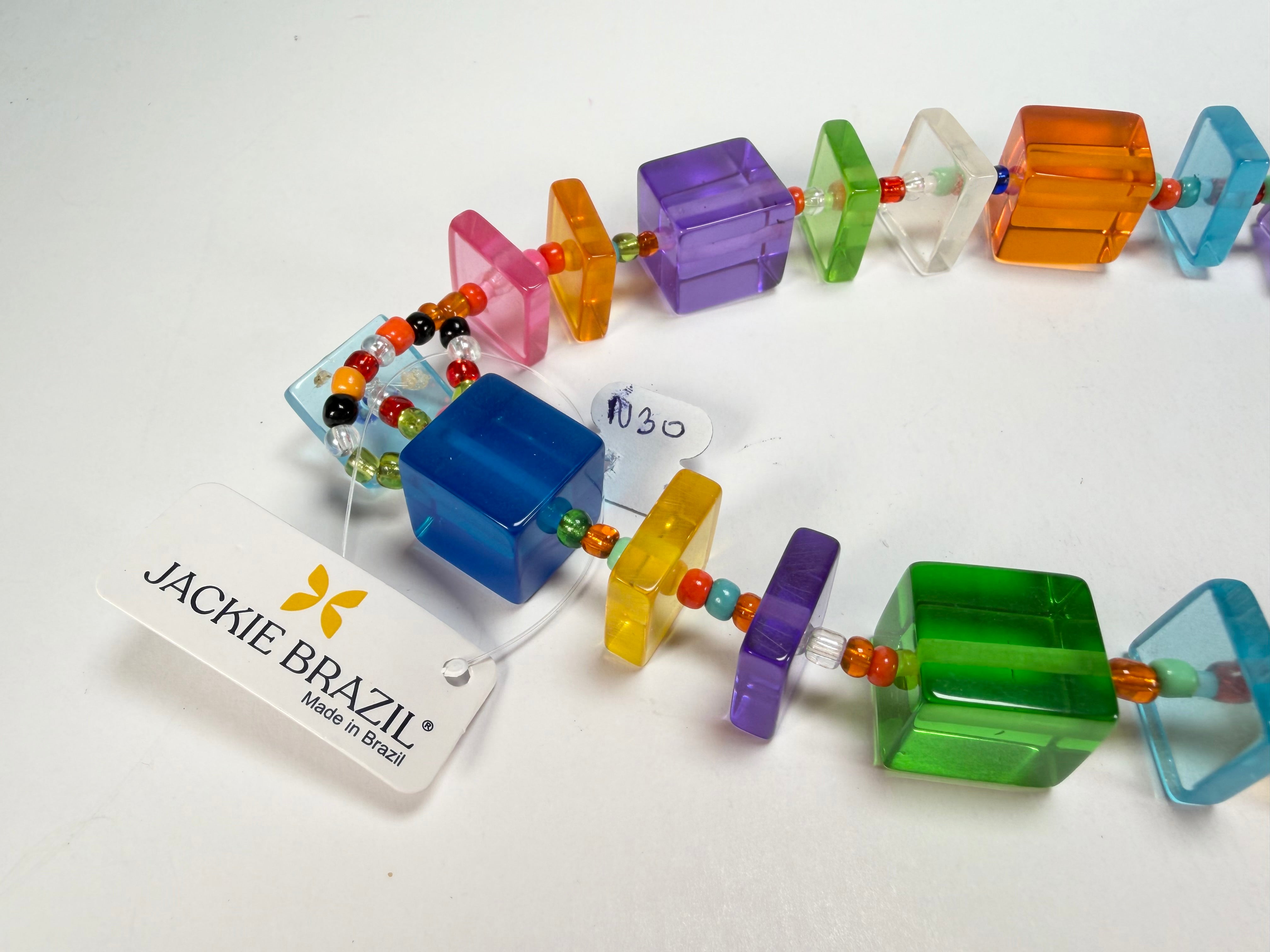Jackie Brazil "Rome" Transparent Summer Mix Cubes & Squares Mix Colours 75cm Resin Necklace ( N0030 )