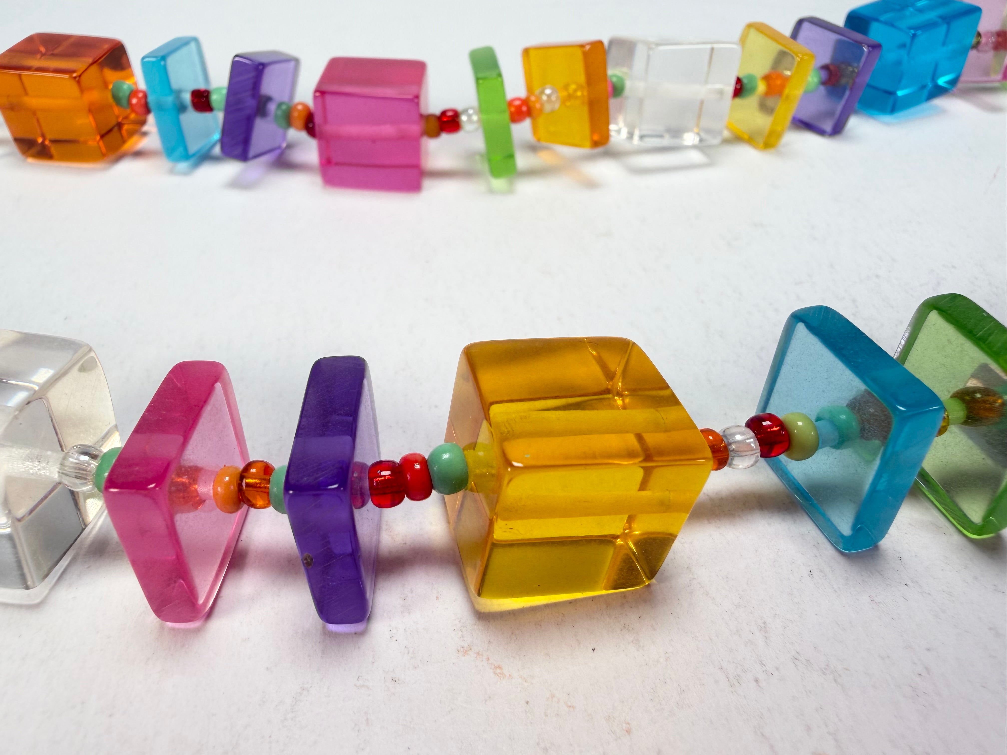 Jackie Brazil "Rome" Transparent Summer Mix Cubes & Squares Mix Colours 75cm Resin Necklace ( N0030 )