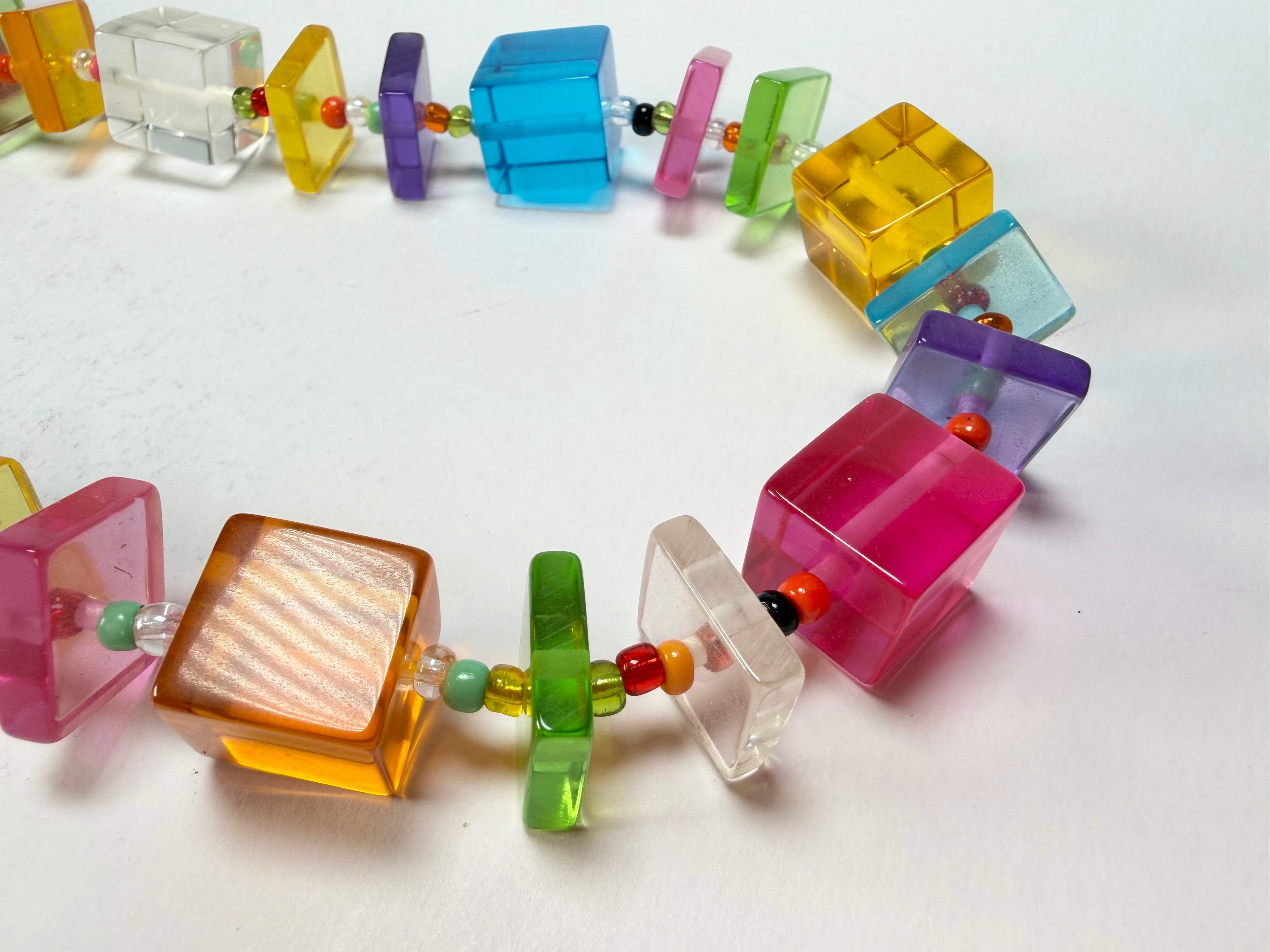 Jackie Brazil "Rome" Transparent Summer Mix Cubes & Squares Mix Colours 75cm Resin Necklace ( N0030 )