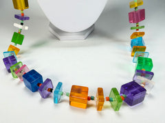 Jackie Brazil "Rome" Transparent Summer Mix Cubes & Squares Mix Colours 120cm Resin Necklace ( N0032 )