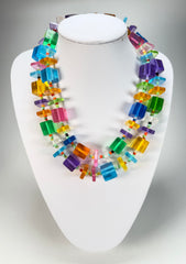 Jackie Brazil "Rome" Transparent Summer Mix Cubes & Squares Mix Colours 120cm Resin Necklace ( N0032 )