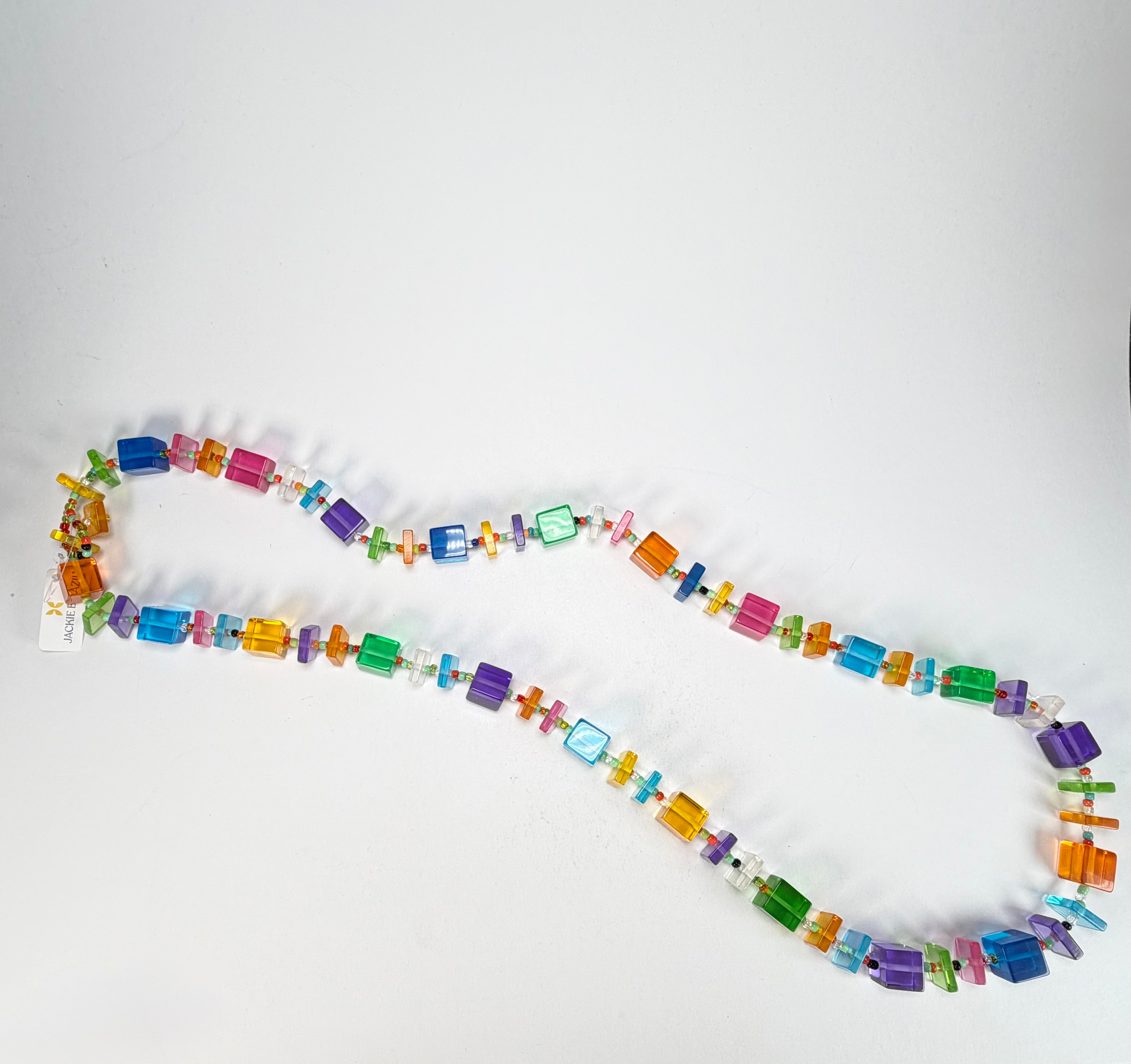 Jackie Brazil "Rome" Transparent Summer Mix Cubes & Squares Mix Colours 120cm Resin Necklace ( N0032 )