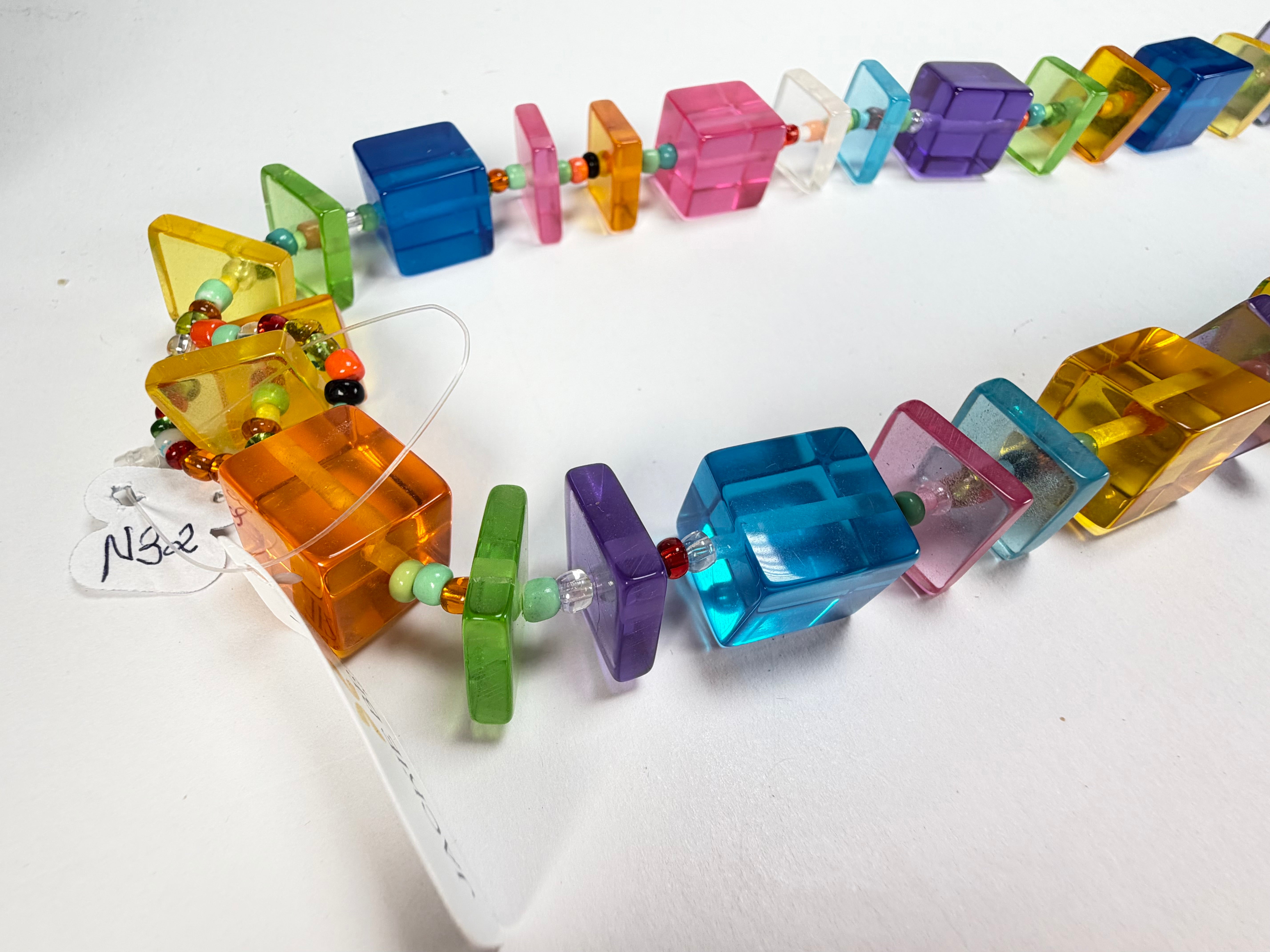 Jackie Brazil "Rome" Transparent Summer Mix Cubes & Squares Mix Colours 120cm Resin Necklace ( N0032 )