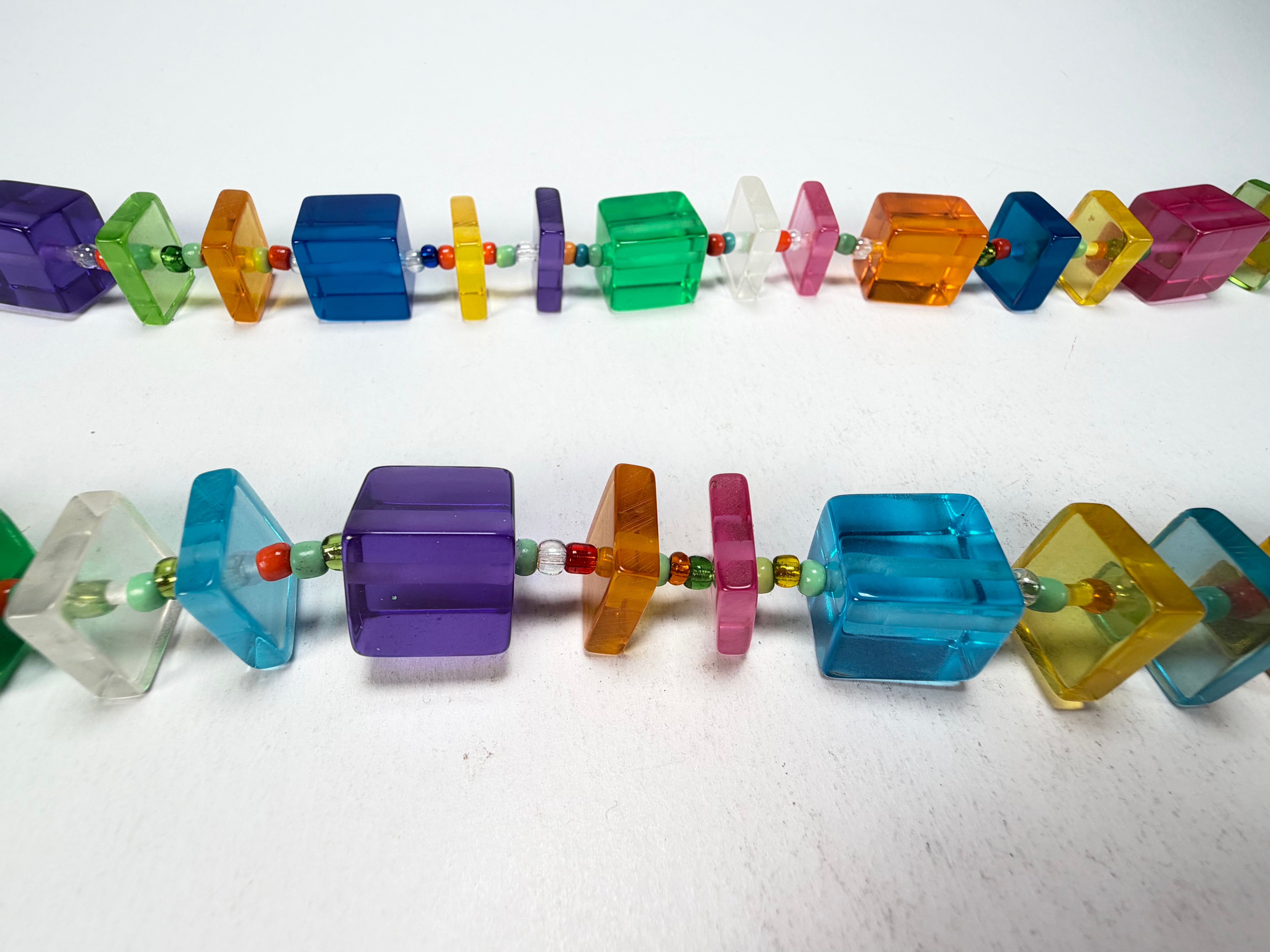 Jackie Brazil "Rome" Transparent Summer Mix Cubes & Squares Mix Colours 120cm Resin Necklace ( N0032 )