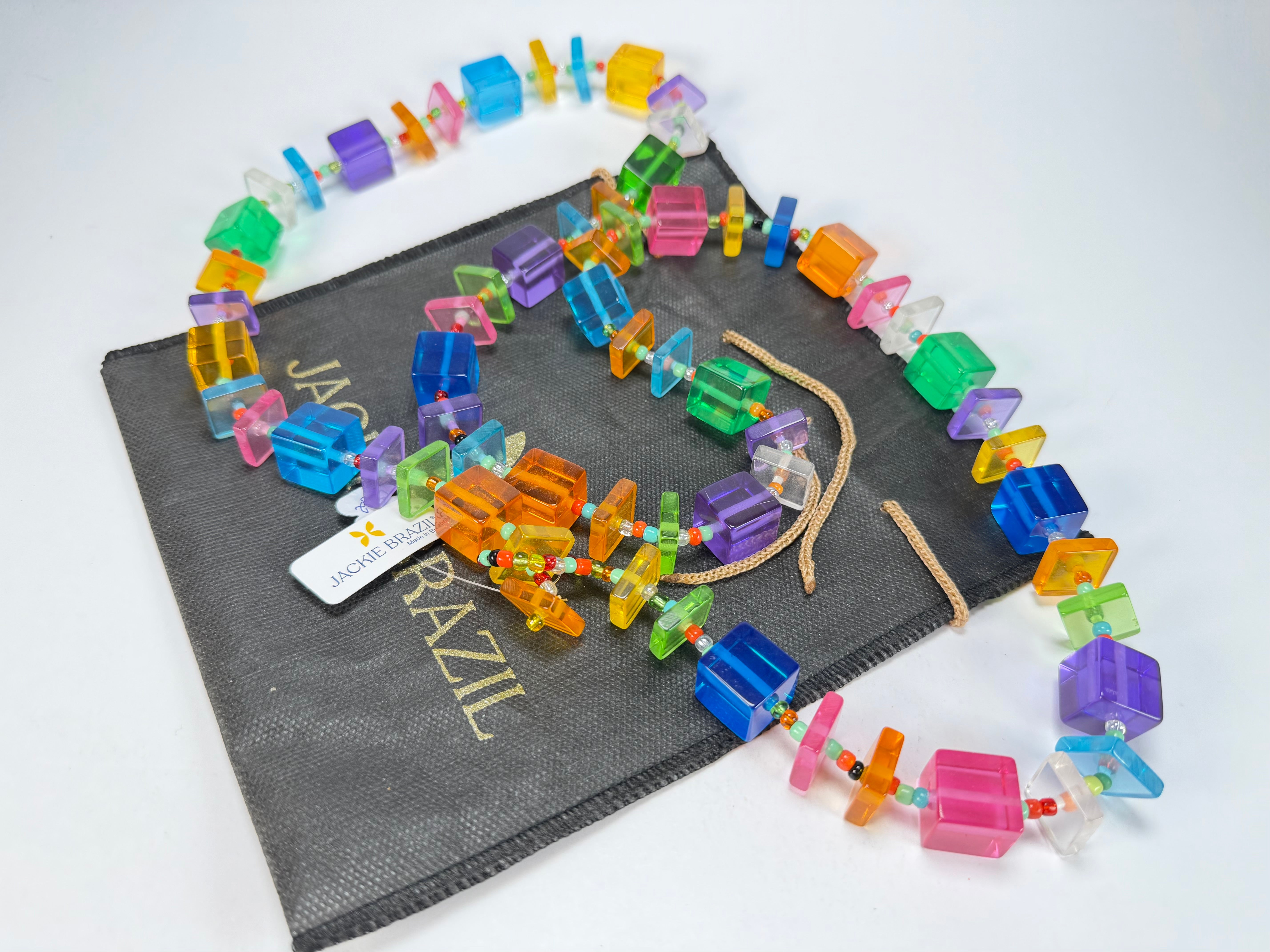 Jackie Brazil "Rome" Transparent Summer Mix Cubes & Squares Mix Colours 120cm Resin Necklace ( N0032 )