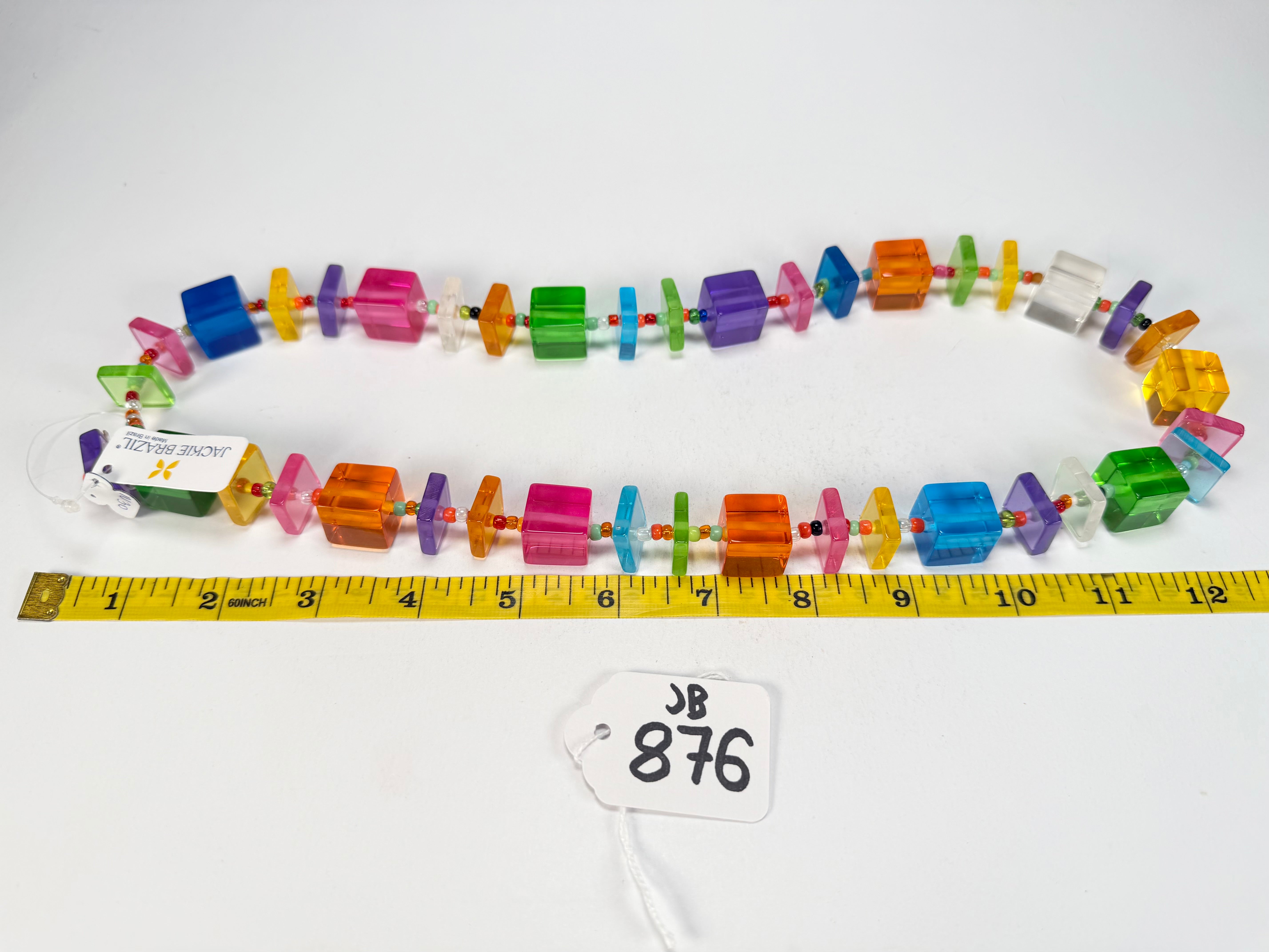 Jackie Brazil "Rome" Transparent Summer Mix Cubes & Squares Mix Colours 75cm Resin Necklace ( N0030 )