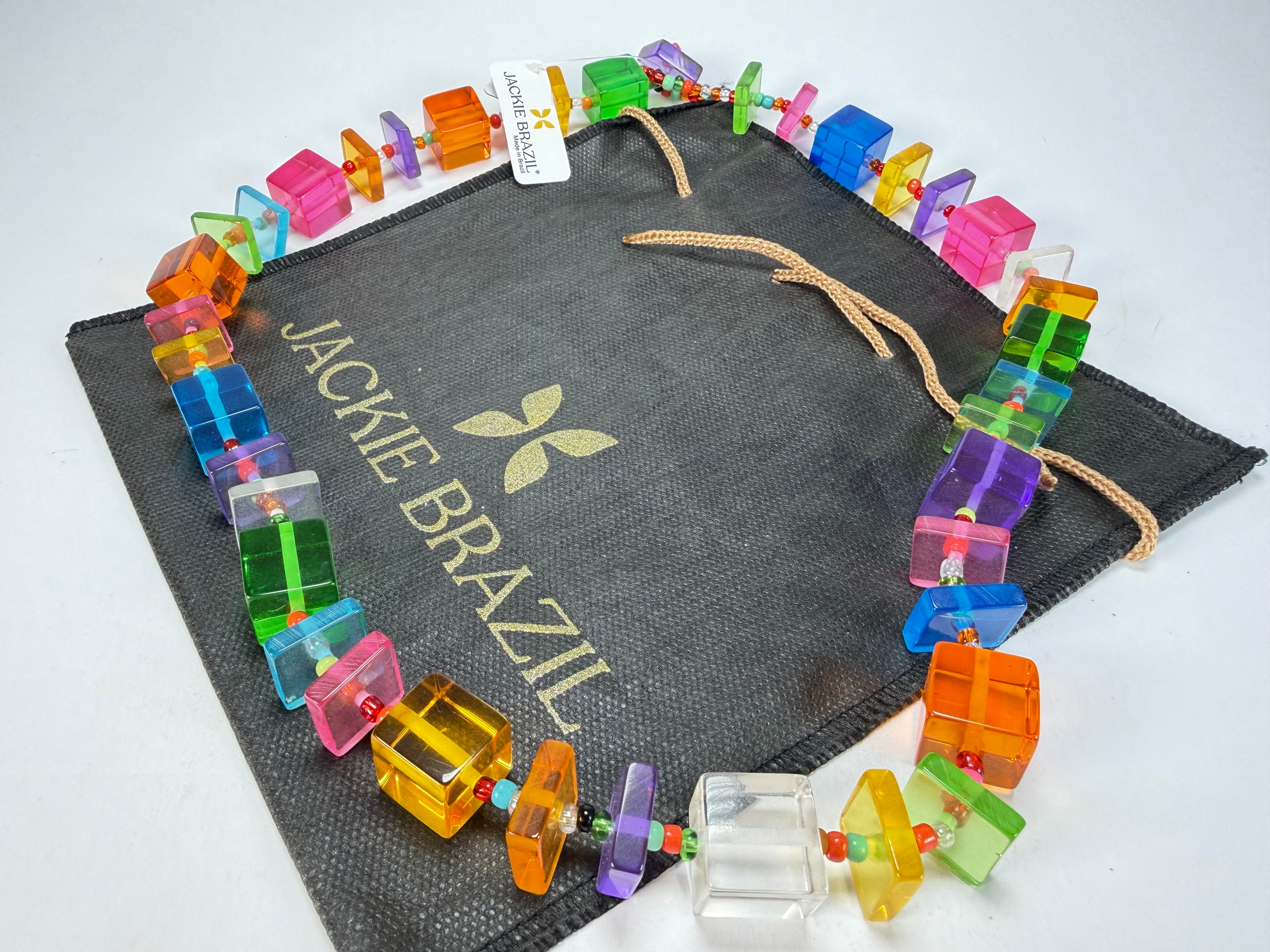 Jackie Brazil "Rome" Transparent Summer Mix Cubes & Squares Mix Colours 75cm Resin Necklace ( N0030 )