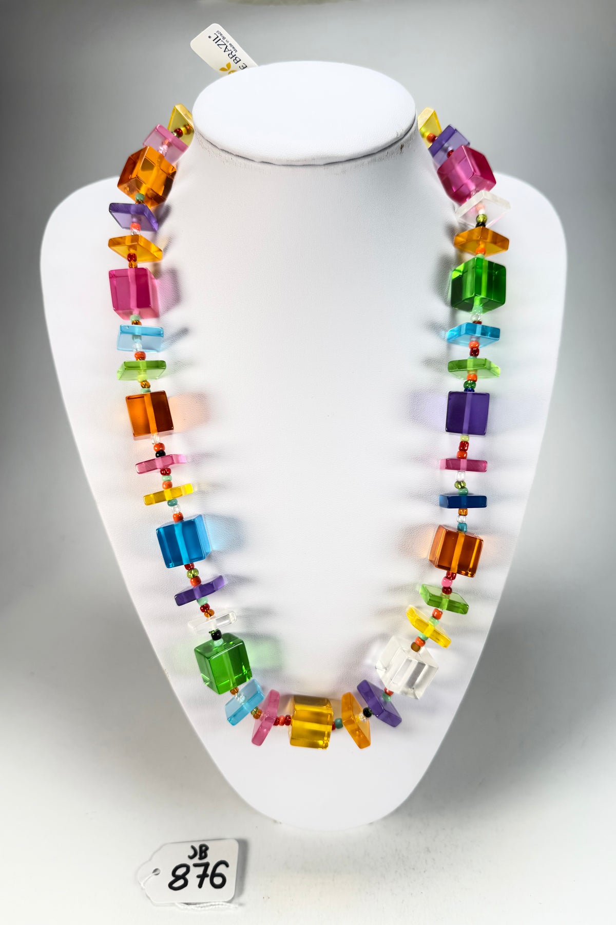 Jackie Brazil "Rome" Transparent Summer Mix Cubes & Squares Mix Colours 75cm Resin Necklace ( N0030 )