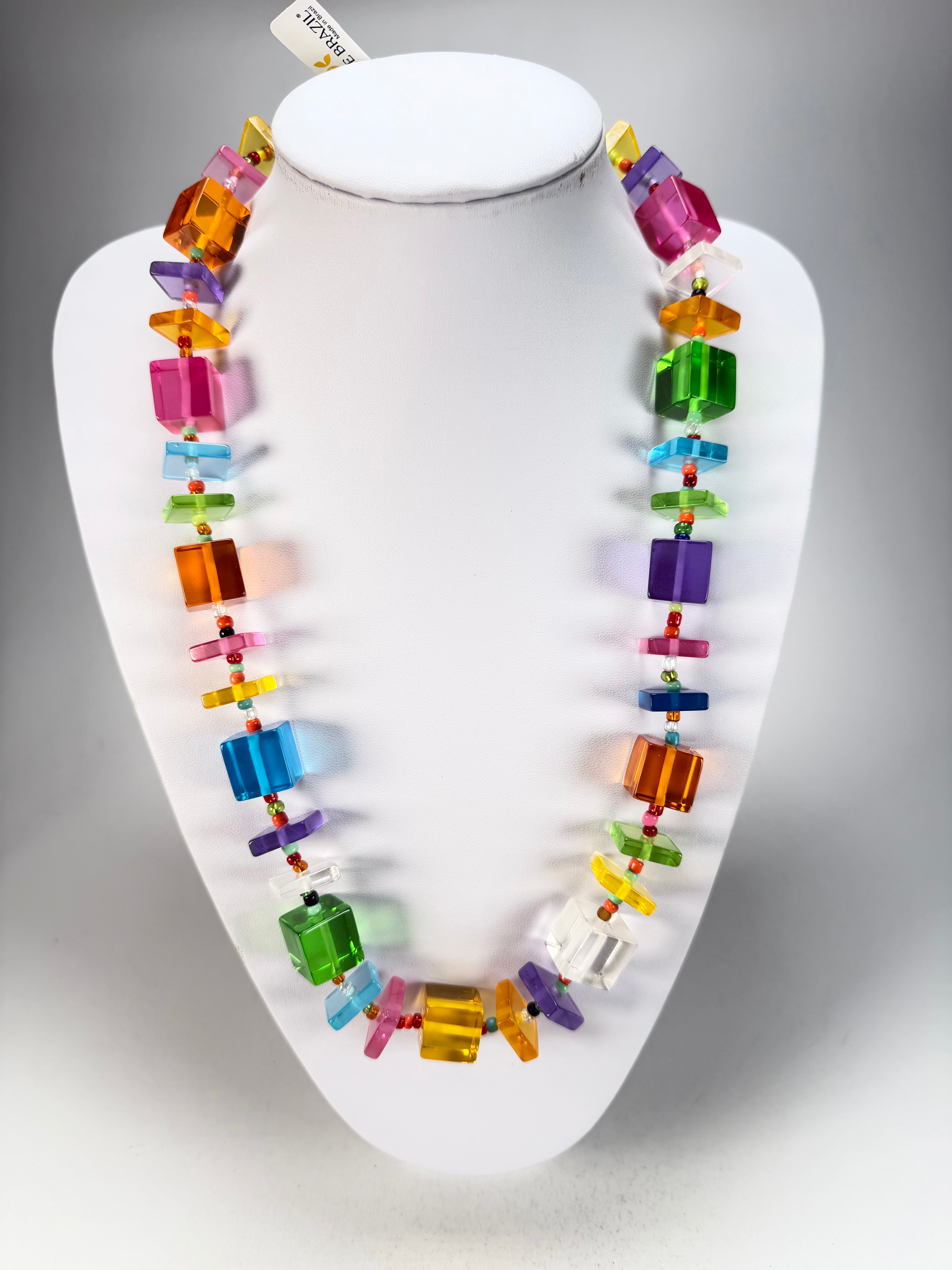 Jackie Brazil "Rome" Transparent Summer Mix Cubes & Squares Mix Colours 75cm Resin Necklace ( N0030 )