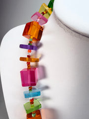 Jackie Brazil "Rome" Transparent Summer Mix Cubes & Squares Mix Colours 75cm Resin Necklace ( N0030 )