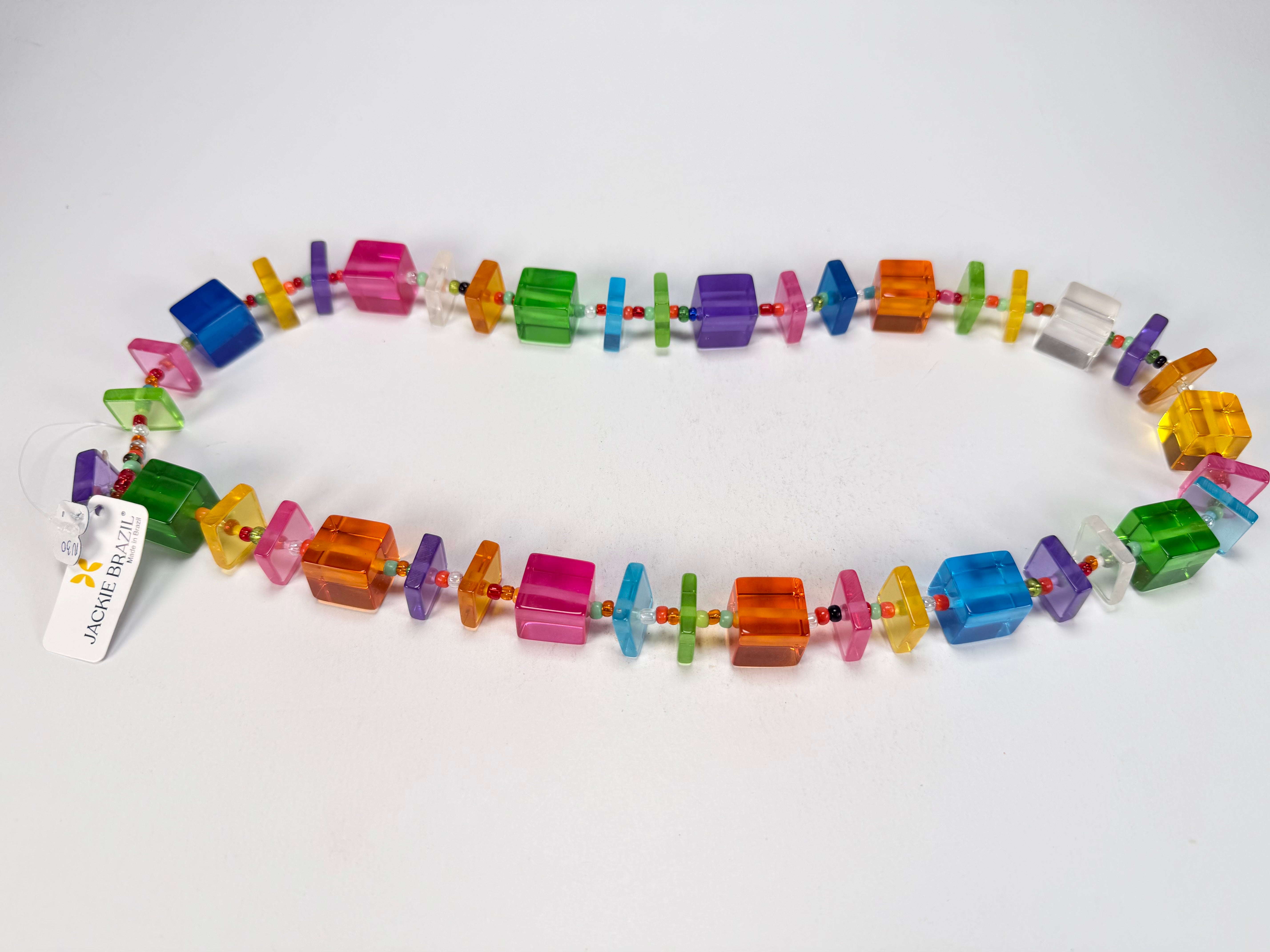 Jackie Brazil "Rome" Transparent Summer Mix Cubes & Squares Mix Colours 75cm Resin Necklace ( N0030 )