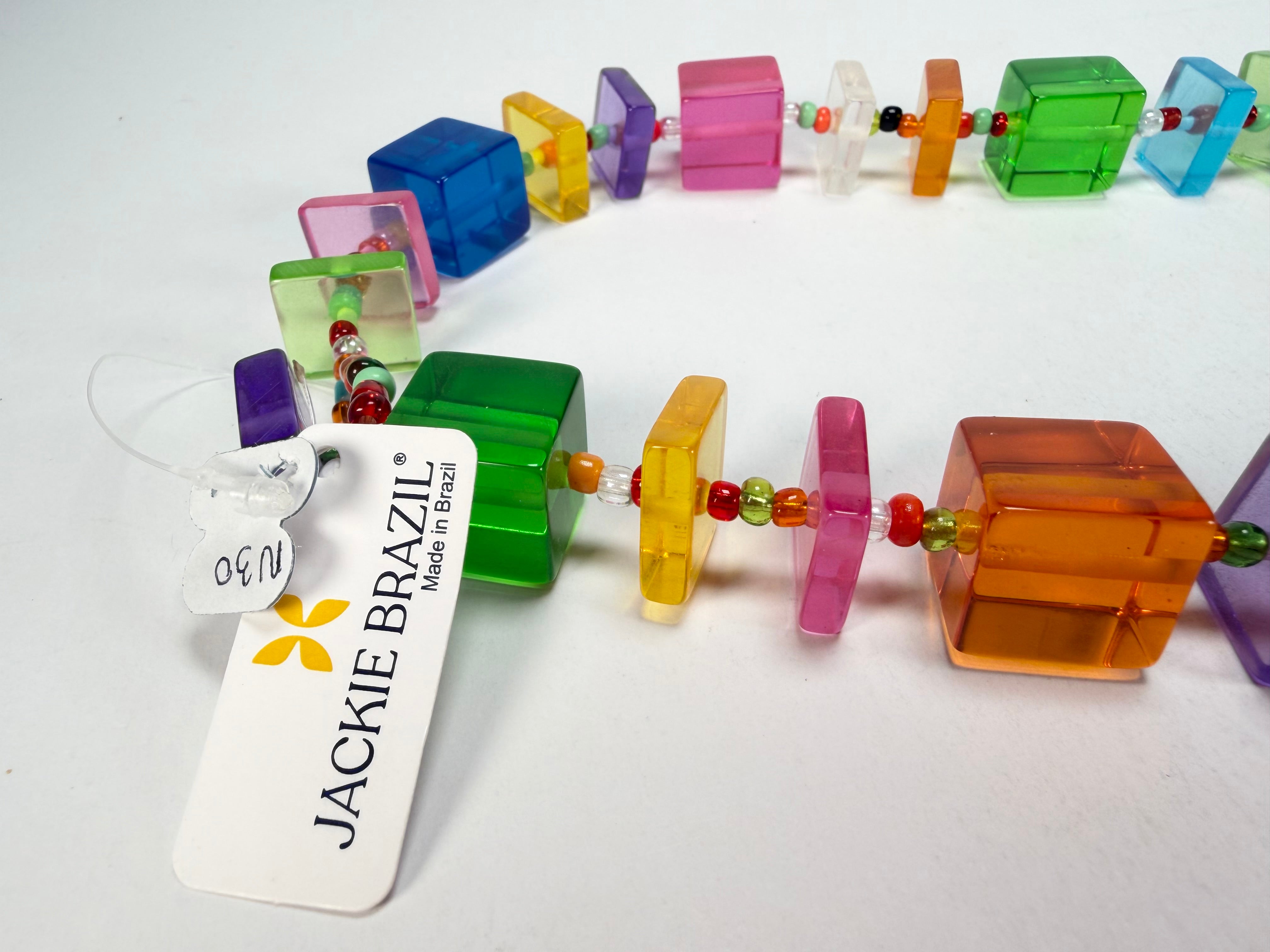 Jackie Brazil "Rome" Transparent Summer Mix Cubes & Squares Mix Colours 75cm Resin Necklace ( N0030 )