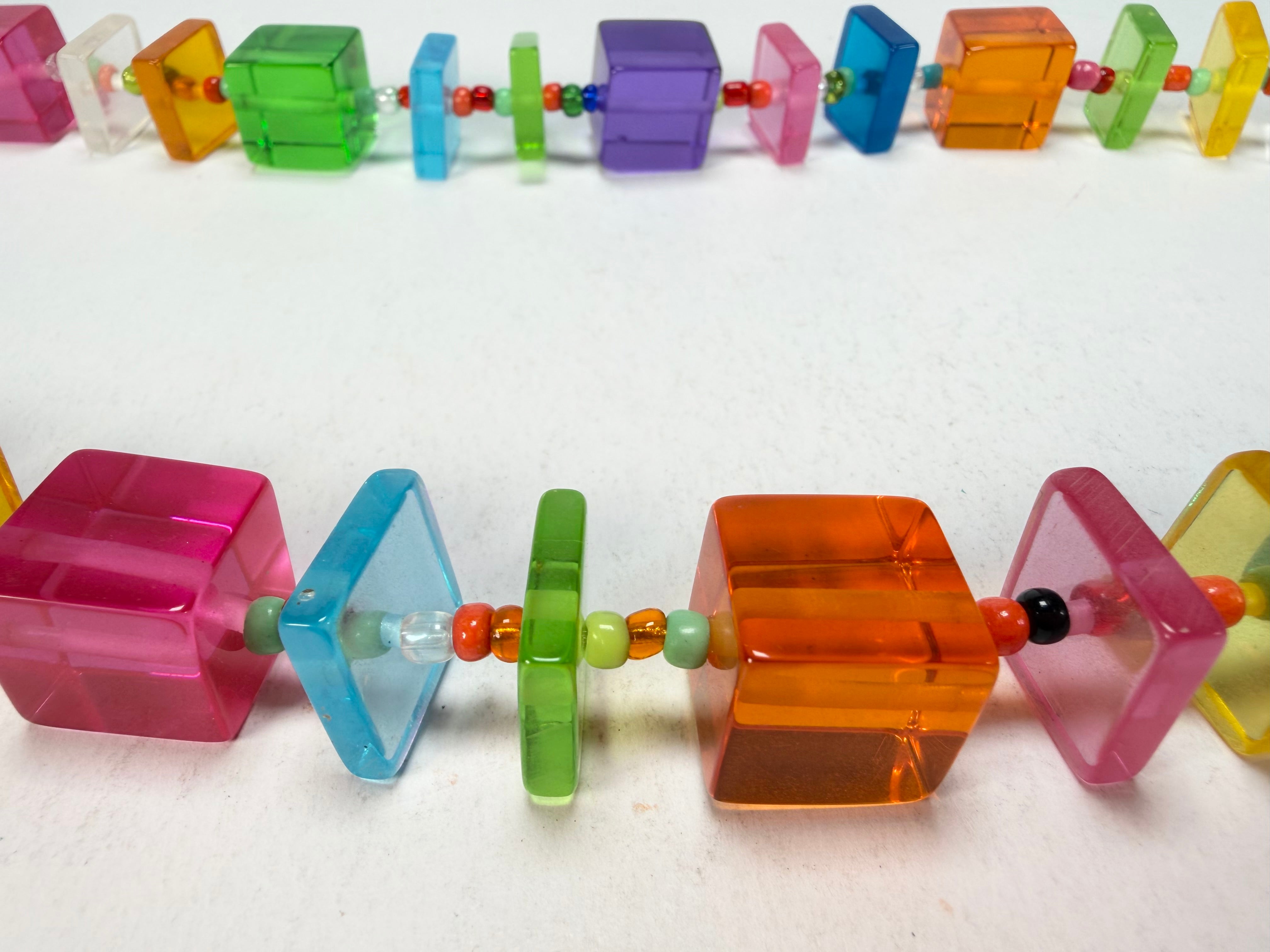 Jackie Brazil "Rome" Transparent Summer Mix Cubes & Squares Mix Colours 75cm Resin Necklace ( N0030 )