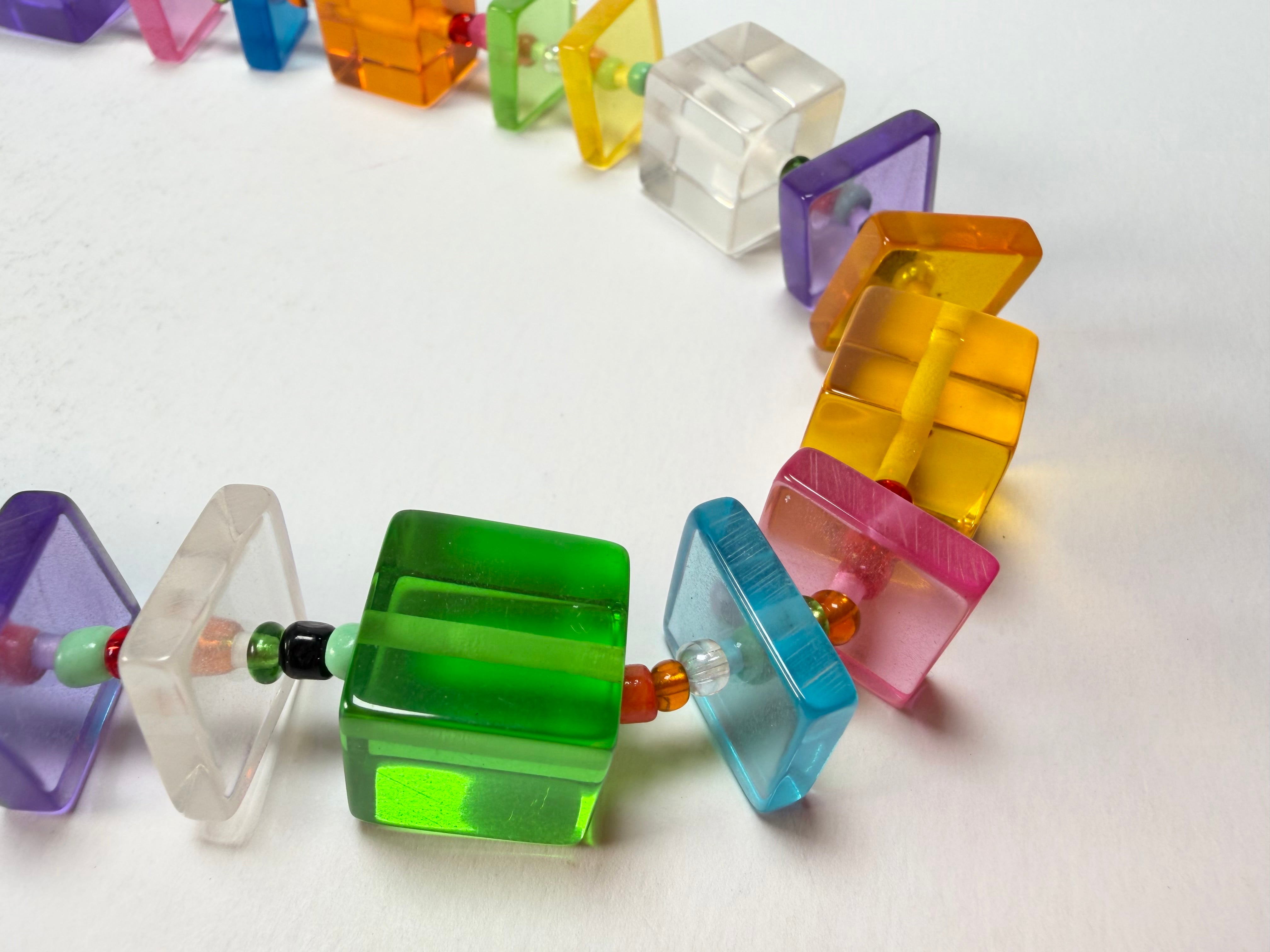 Jackie Brazil "Rome" Transparent Summer Mix Cubes & Squares Mix Colours 75cm Resin Necklace ( N0030 )