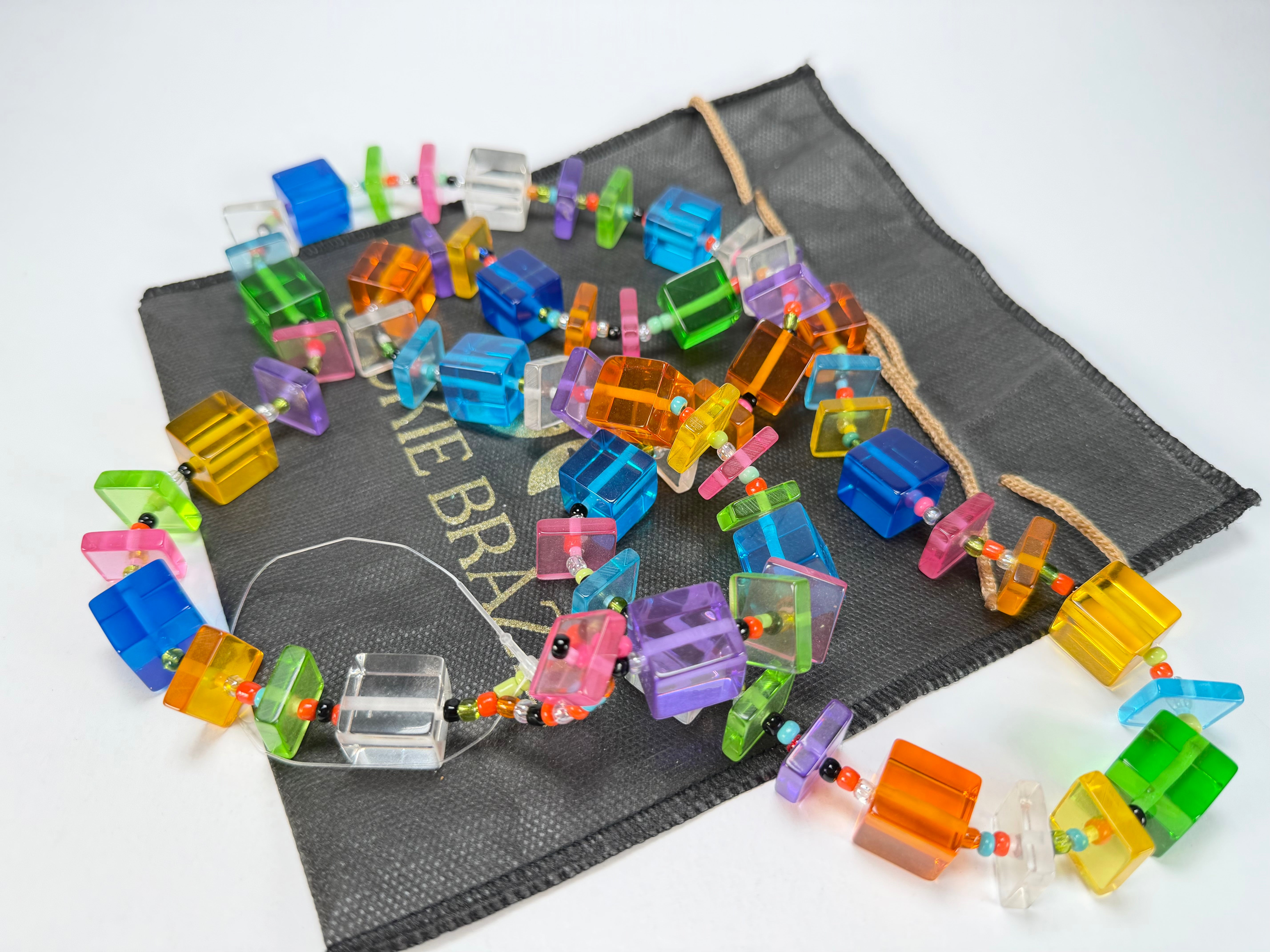 Jackie Brazil "Rome" Transparent Summer Mix Cubes & Squares Mix Colours 120cm Resin Necklace ( N0032 )