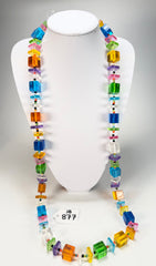 Jackie Brazil "Rome" Transparent Summer Mix Cubes & Squares Mix Colours 120cm Resin Necklace ( N0032 )