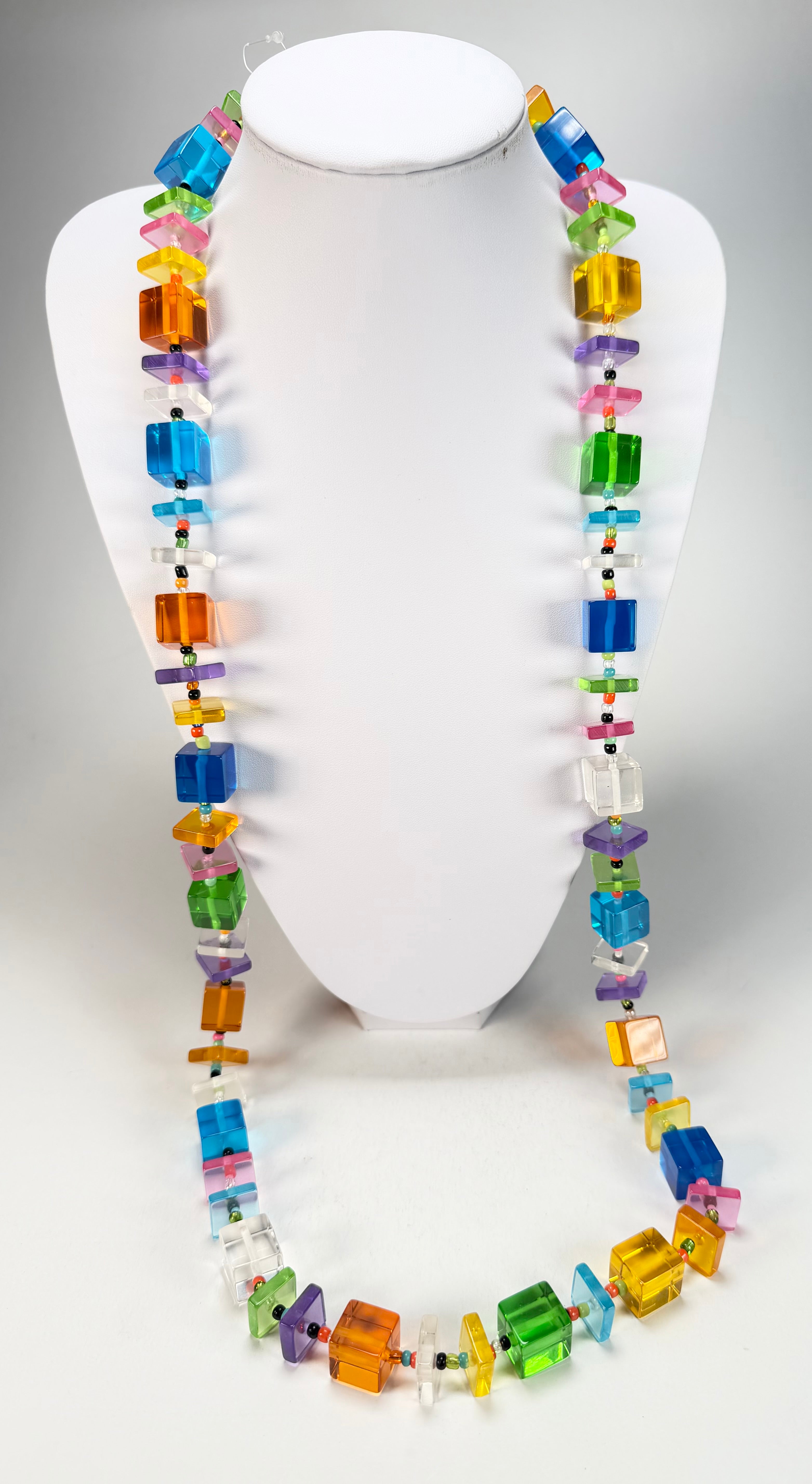 Jackie Brazil "Rome" Transparent Summer Mix Cubes & Squares Mix Colours 120cm Resin Necklace ( N0032 )