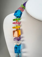 Jackie Brazil "Rome" Transparent Summer Mix Cubes & Squares Mix Colours 120cm Resin Necklace ( N0032 )