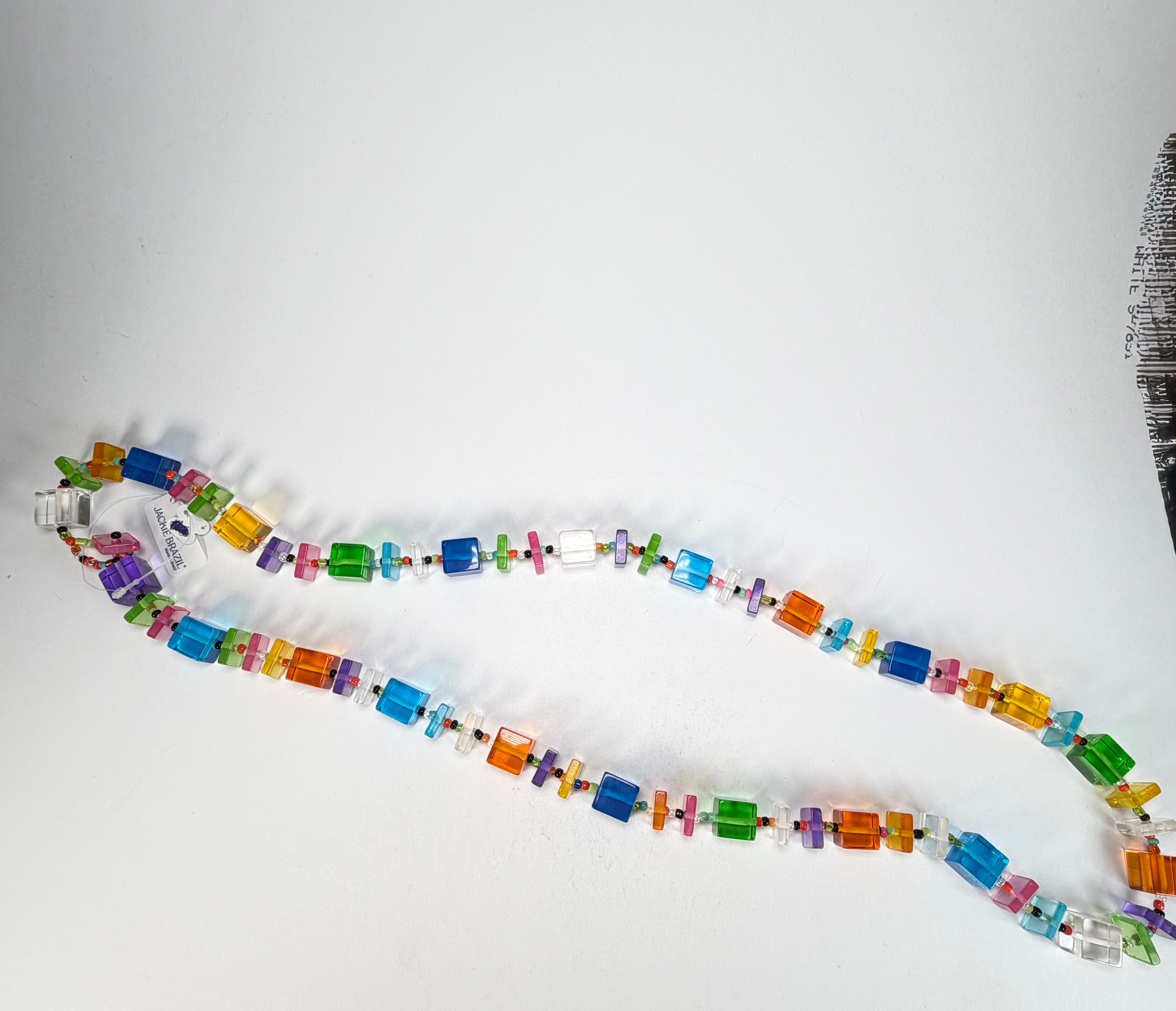 Jackie Brazil "Rome" Transparent Summer Mix Cubes & Squares Mix Colours 120cm Resin Necklace ( N0032 )