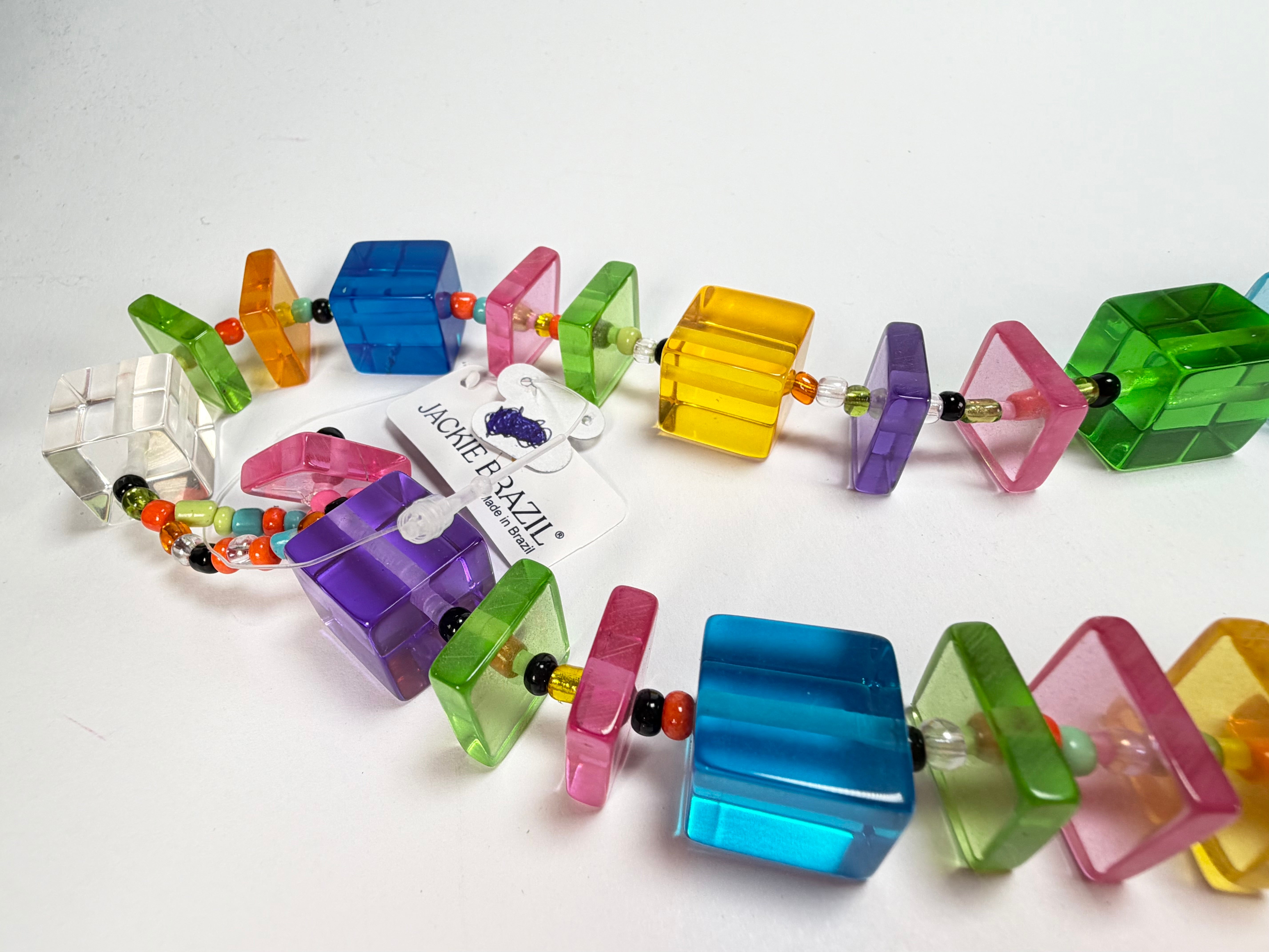 Jackie Brazil "Rome" Transparent Summer Mix Cubes & Squares Mix Colours 120cm Resin Necklace ( N0032 )
