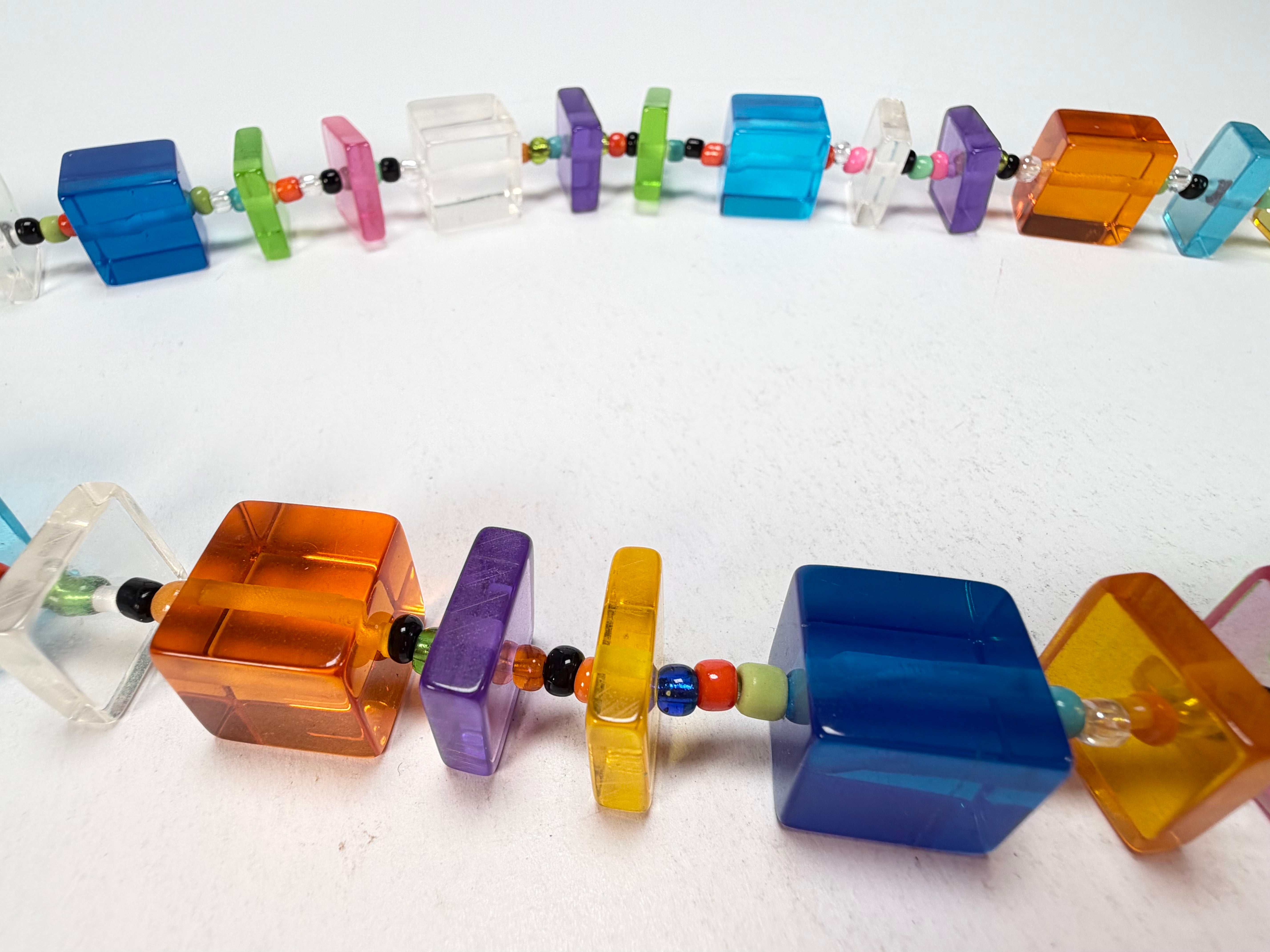 Jackie Brazil "Rome" Transparent Summer Mix Cubes & Squares Mix Colours 120cm Resin Necklace ( N0032 )