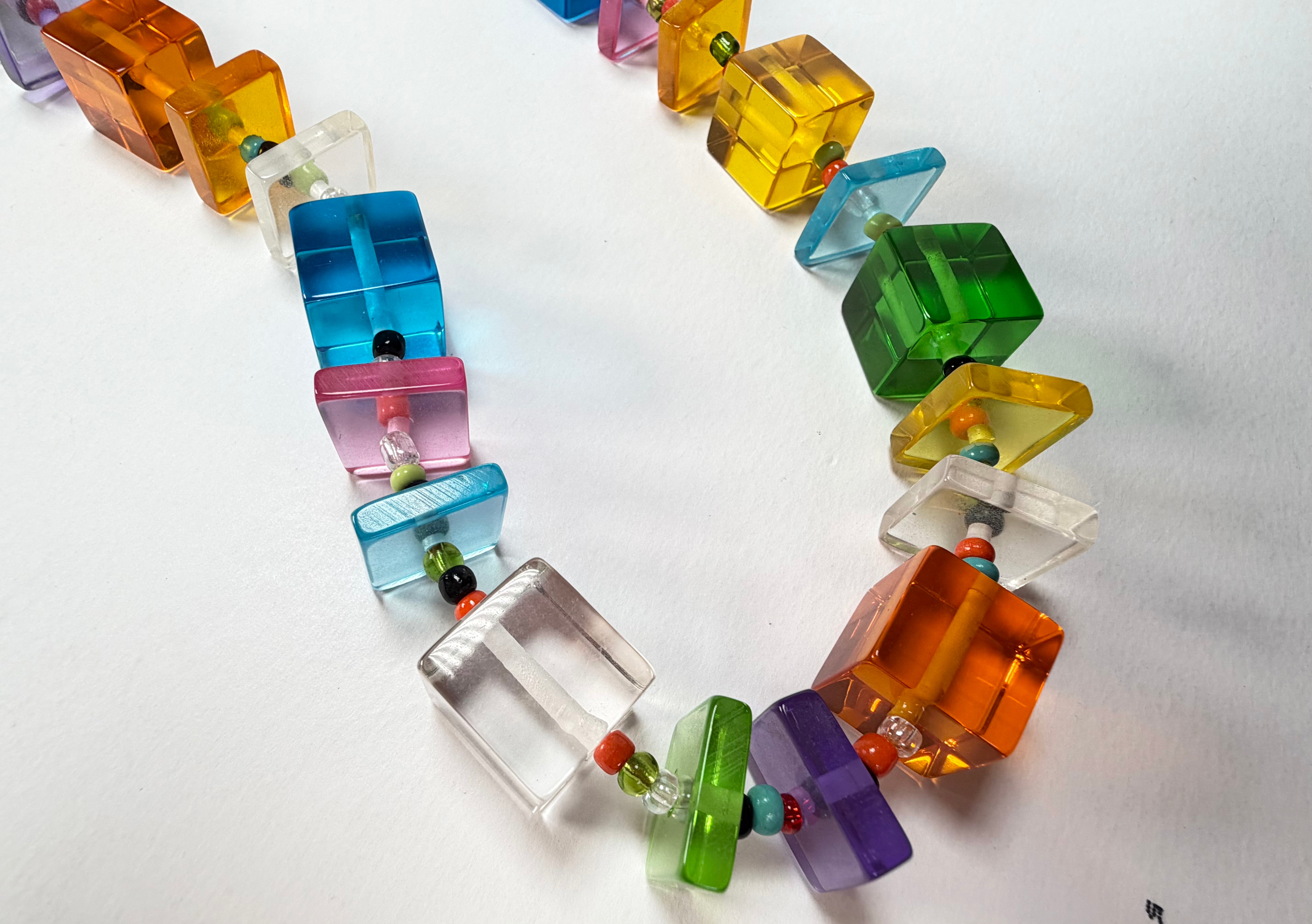 Jackie Brazil "Rome" Transparent Summer Mix Cubes & Squares Mix Colours 120cm Resin Necklace ( N0032 )