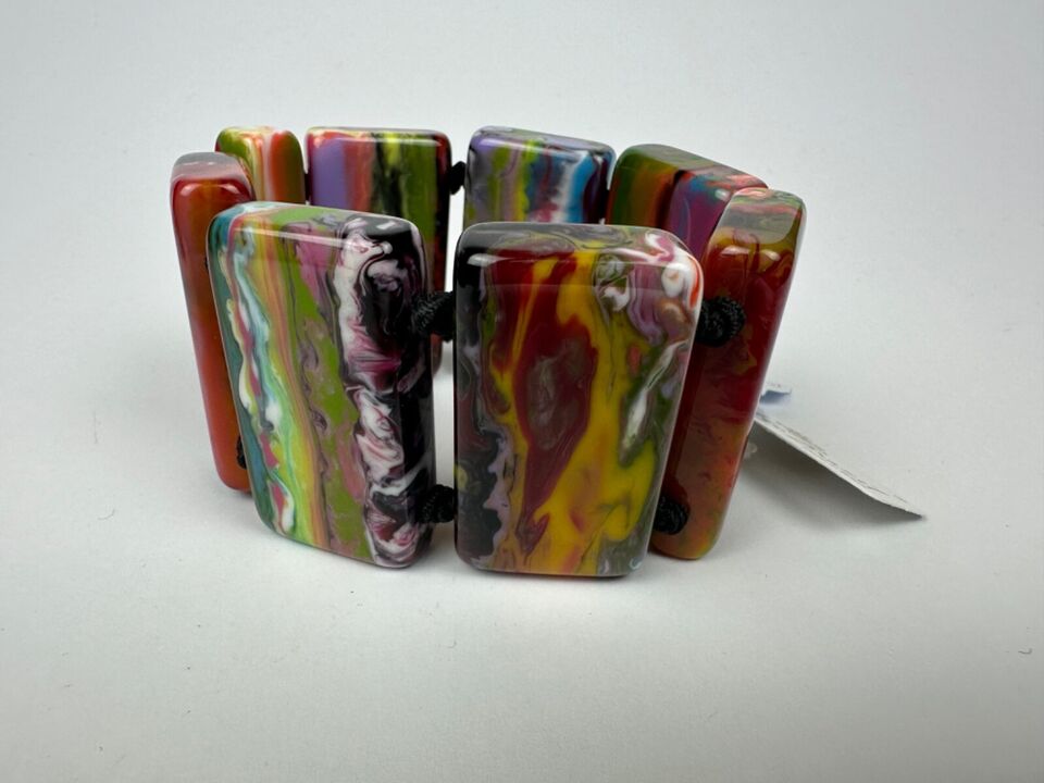 Jackie Brazil "Pop Art" Kandinsky 8 Squares Elasticated Bracelet ( B0376 )