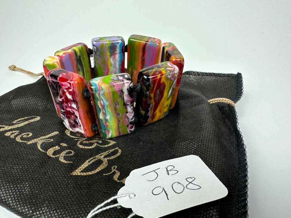 Jackie Brazil "Pop Art" Kandinsky 8 Squares Elasticated Bracelet ( B0376 )