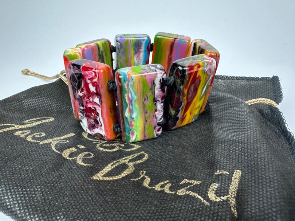 Jackie Brazil "Pop Art" Kandinsky 8 Squares Elasticated Bracelet ( B0376 )