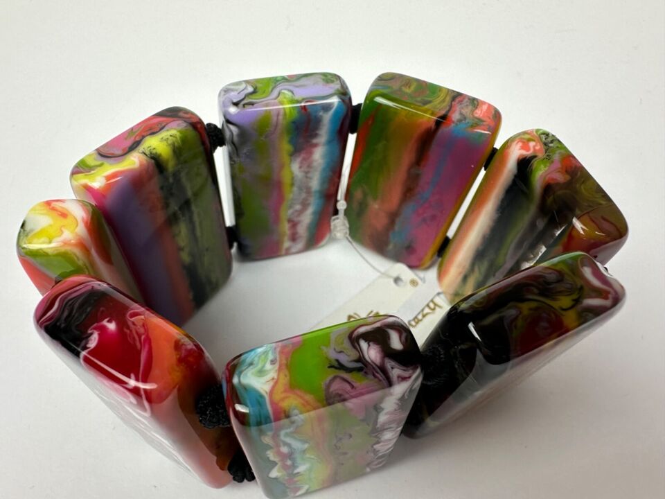 Jackie Brazil "Pop Art" Kandinsky 8 Squares Elasticated Bracelet ( B0376 )