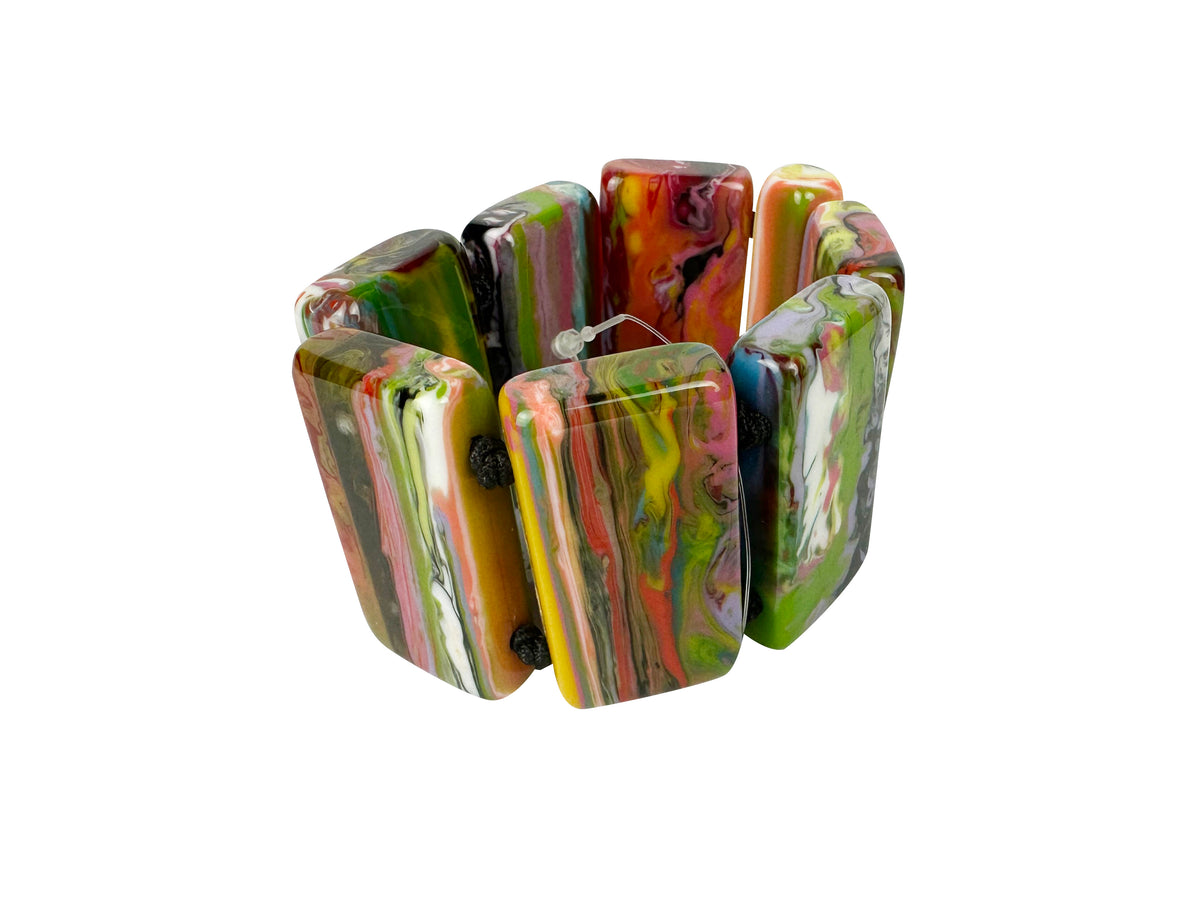 Jackie Brazil "Pop Art" Kandinsky 8 Squares Elasticated Bracelet ( B0376 )