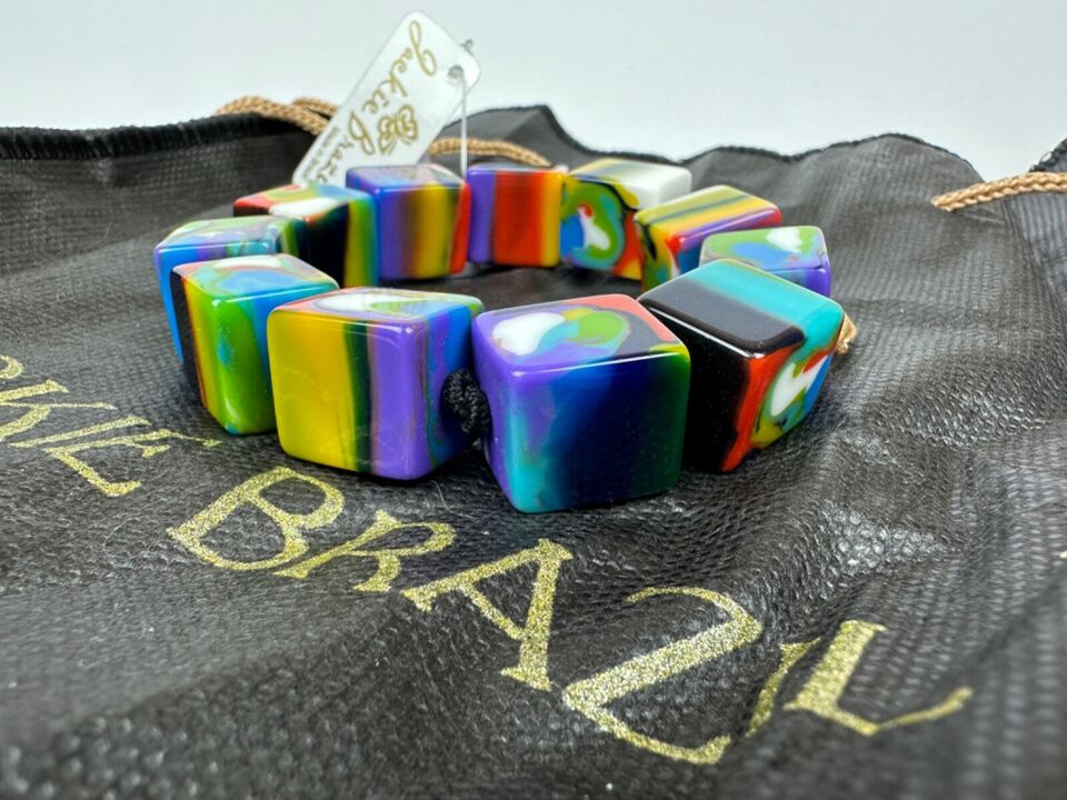 Jackie Brazil "Kandinsky" Liquorice Small Cubes Bracelet ( B0224 )