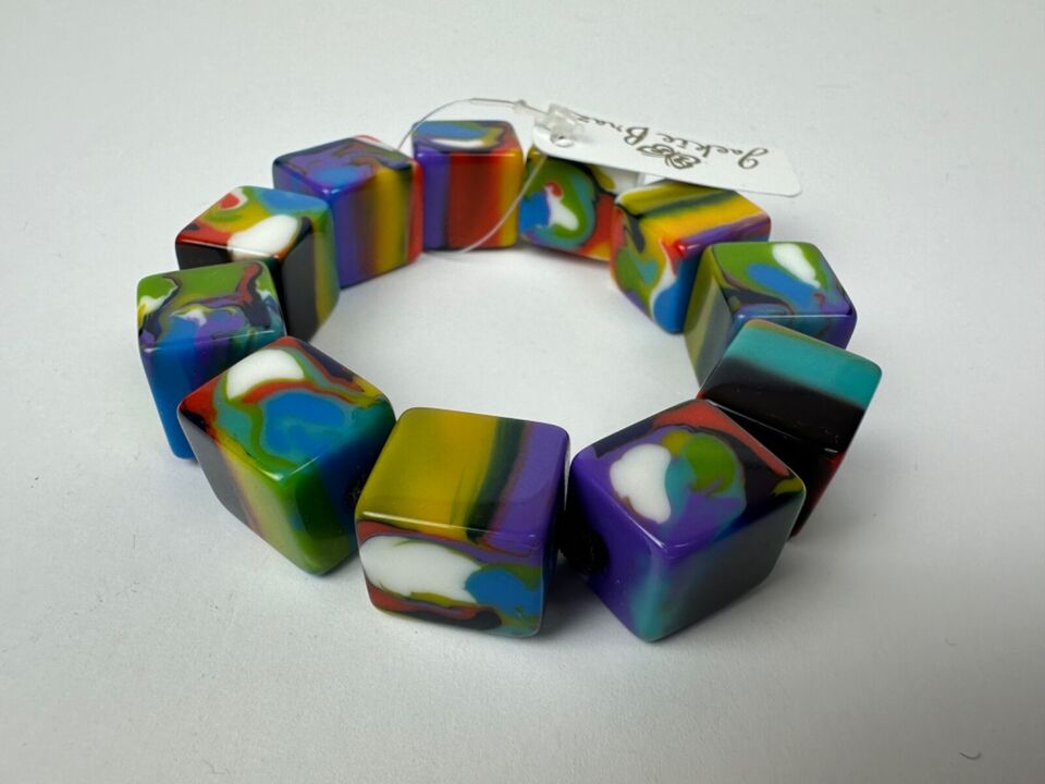 Jackie Brazil "Kandinsky" Liquorice Small Cubes Bracelet ( B0224 )