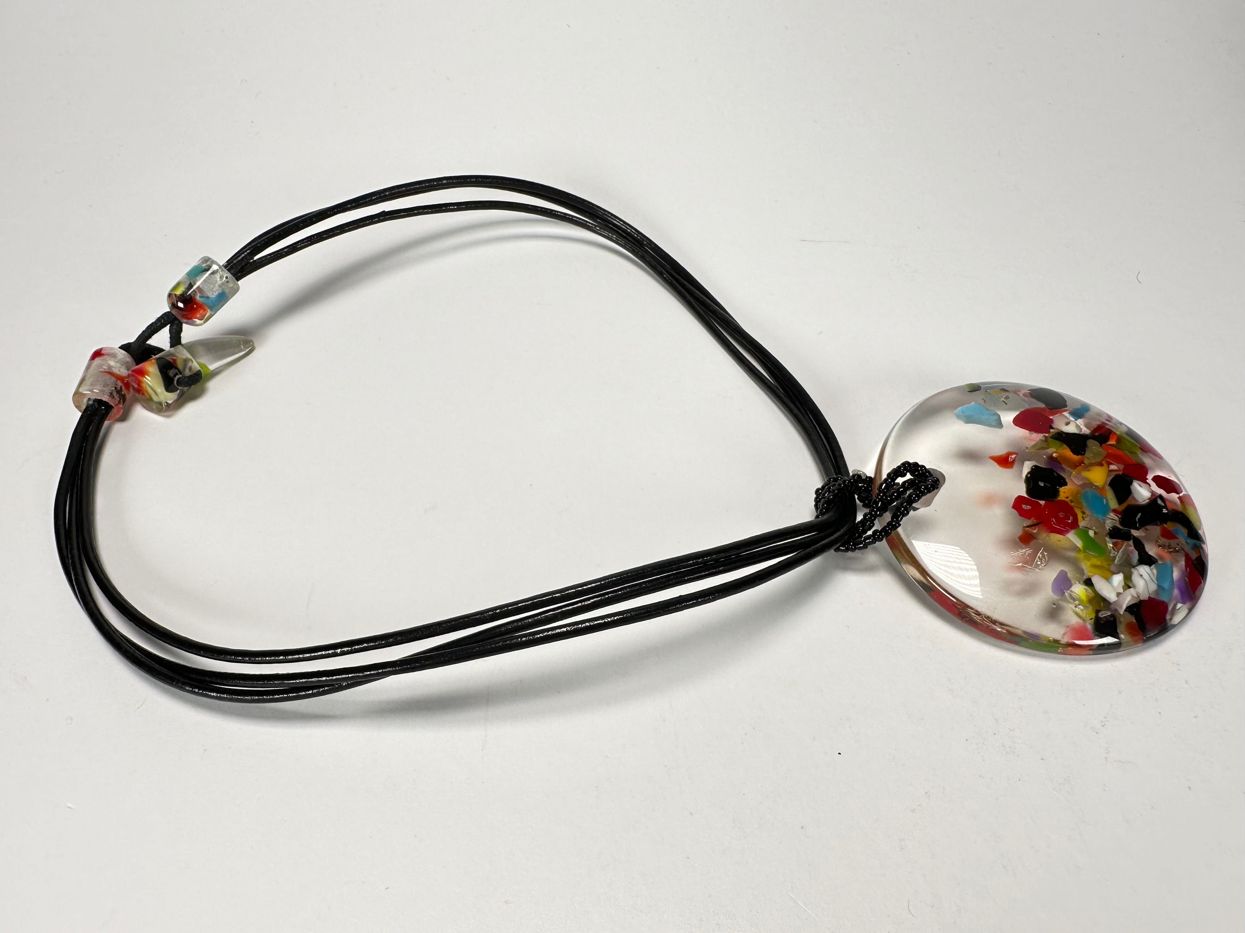 Jackie Brazil "Cascade" Large Disk On Three Cords Resin Necklace ( N3800 )