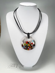 Jackie Brazil "Cascade" Large Disk On Three Cords Resin Necklace ( N3800 )