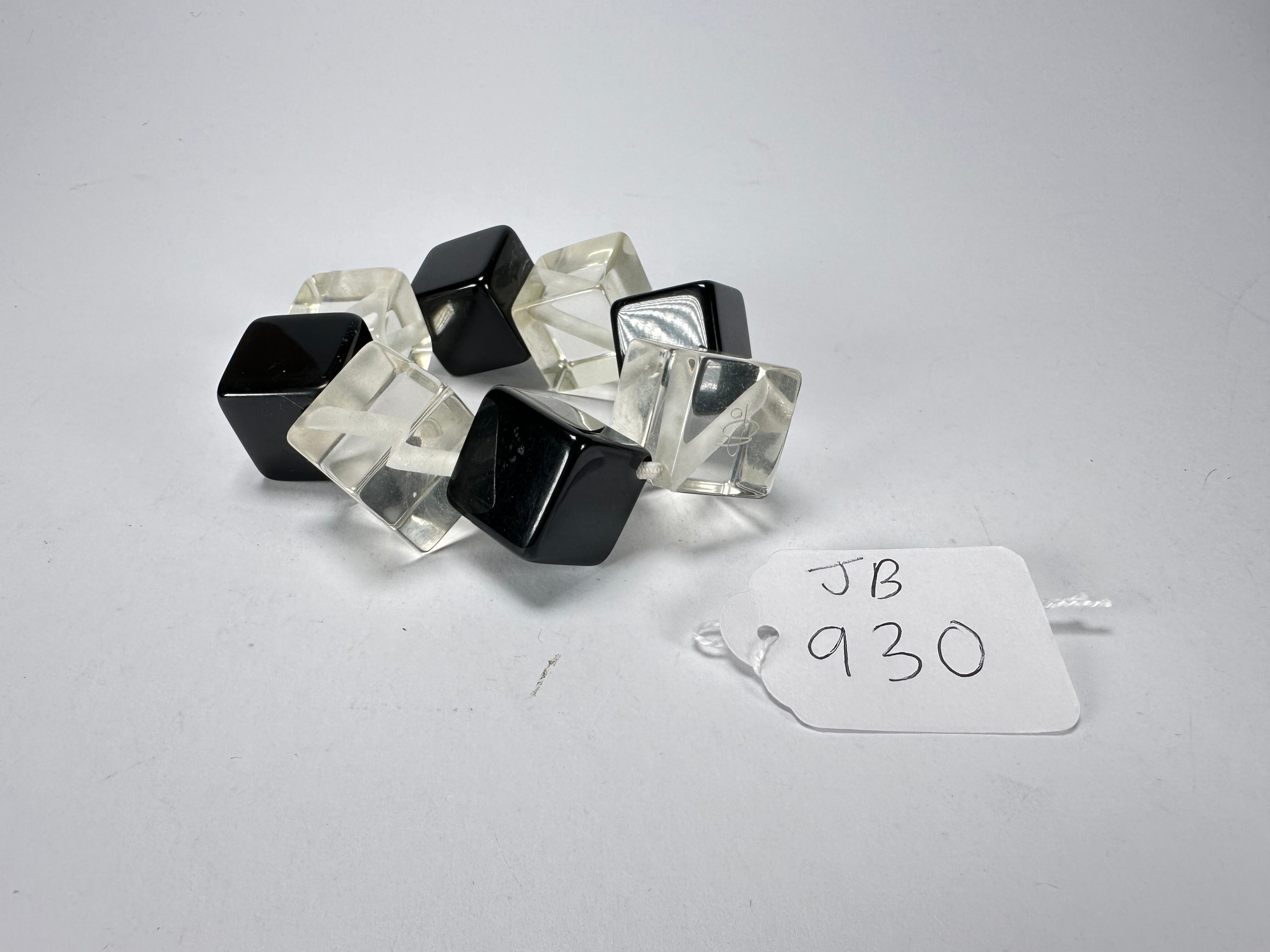 Jackie Brazil "Titan" Galactic Black & Clear Square Cubes On Elastic Resin Bracelet ( B2602 )