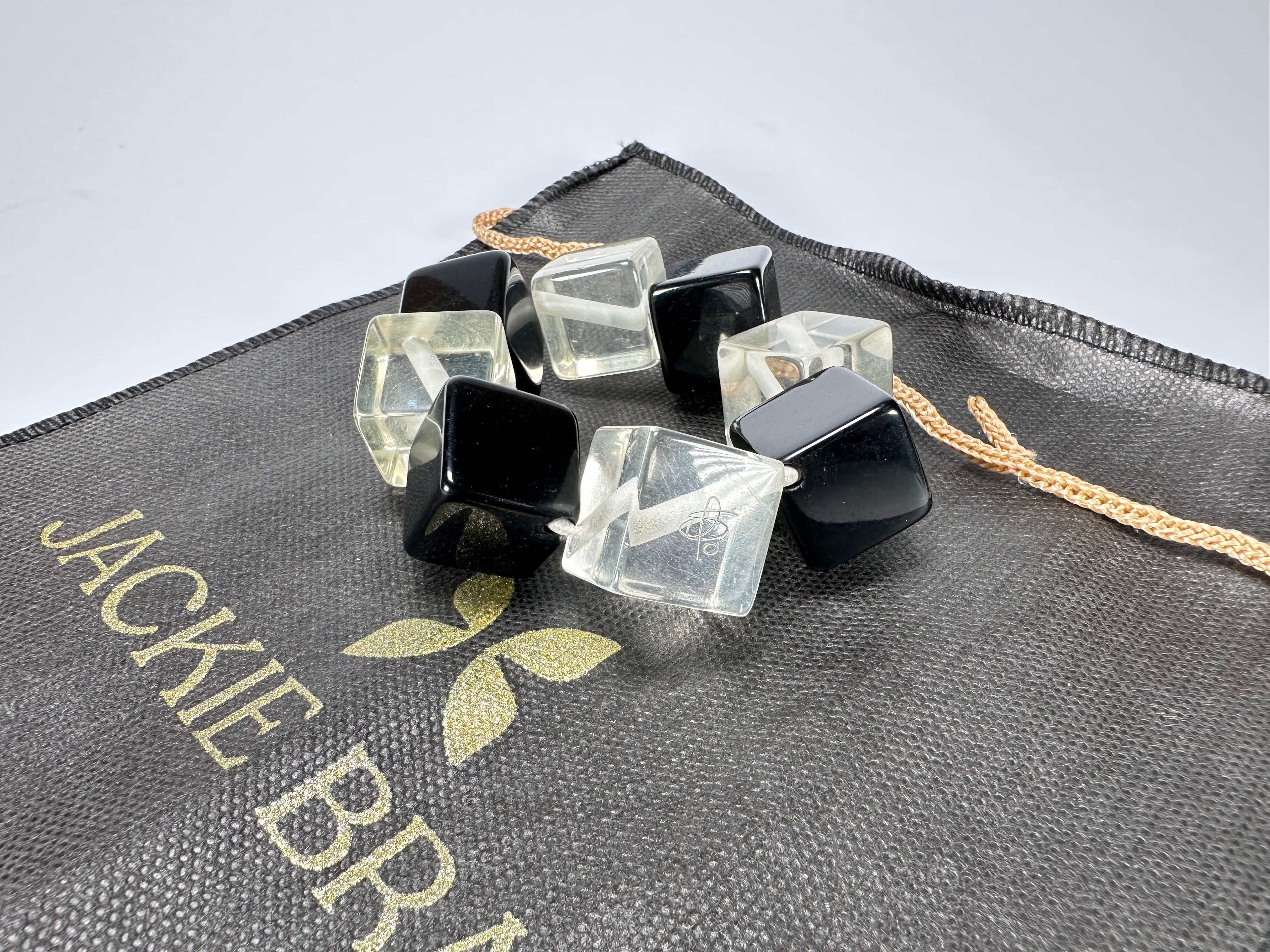 Jackie Brazil "Titan" Galactic Black & Clear Square Cubes On Elastic Resin Bracelet ( B2602 )