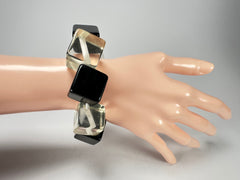 Jackie Brazil "Titan" Galactic Black & Clear Square Cubes On Elastic Resin Bracelet ( B2602 )