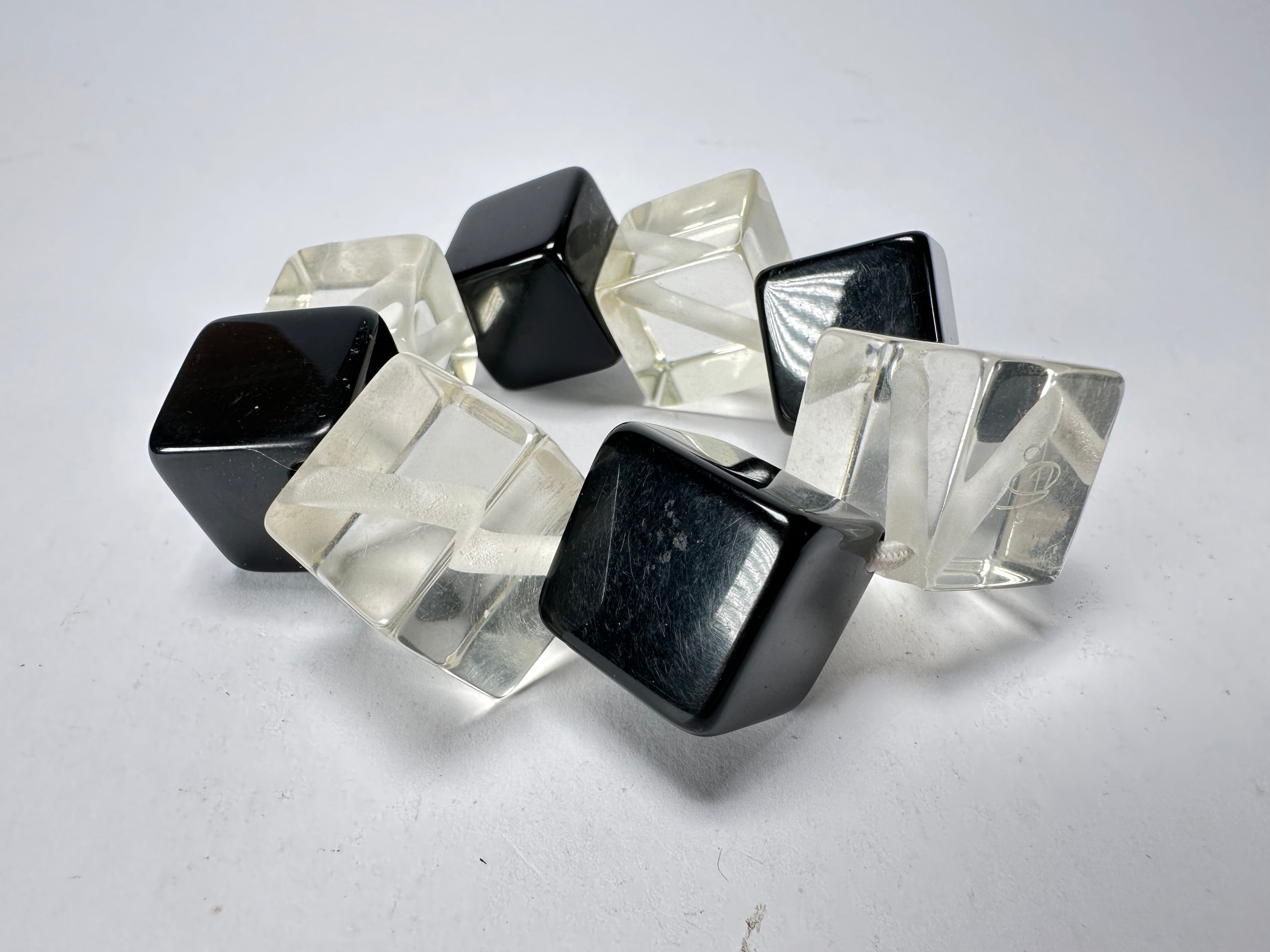 Jackie Brazil "Titan" Galactic Black & Clear Square Cubes On Elastic Resin Bracelet ( B2602 )