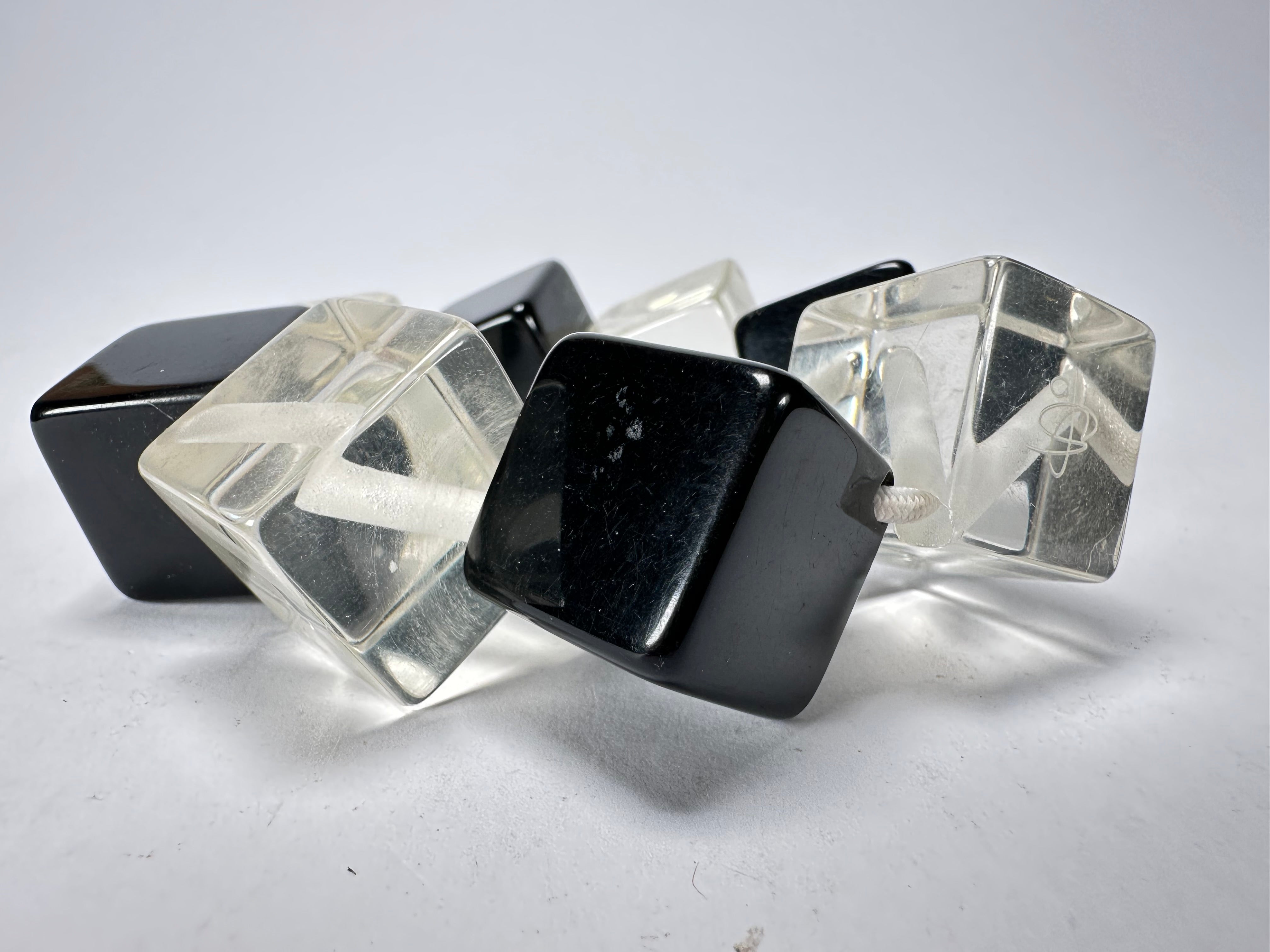 Jackie Brazil "Titan" Galactic Black & Clear Square Cubes On Elastic Resin Bracelet ( B2602 )