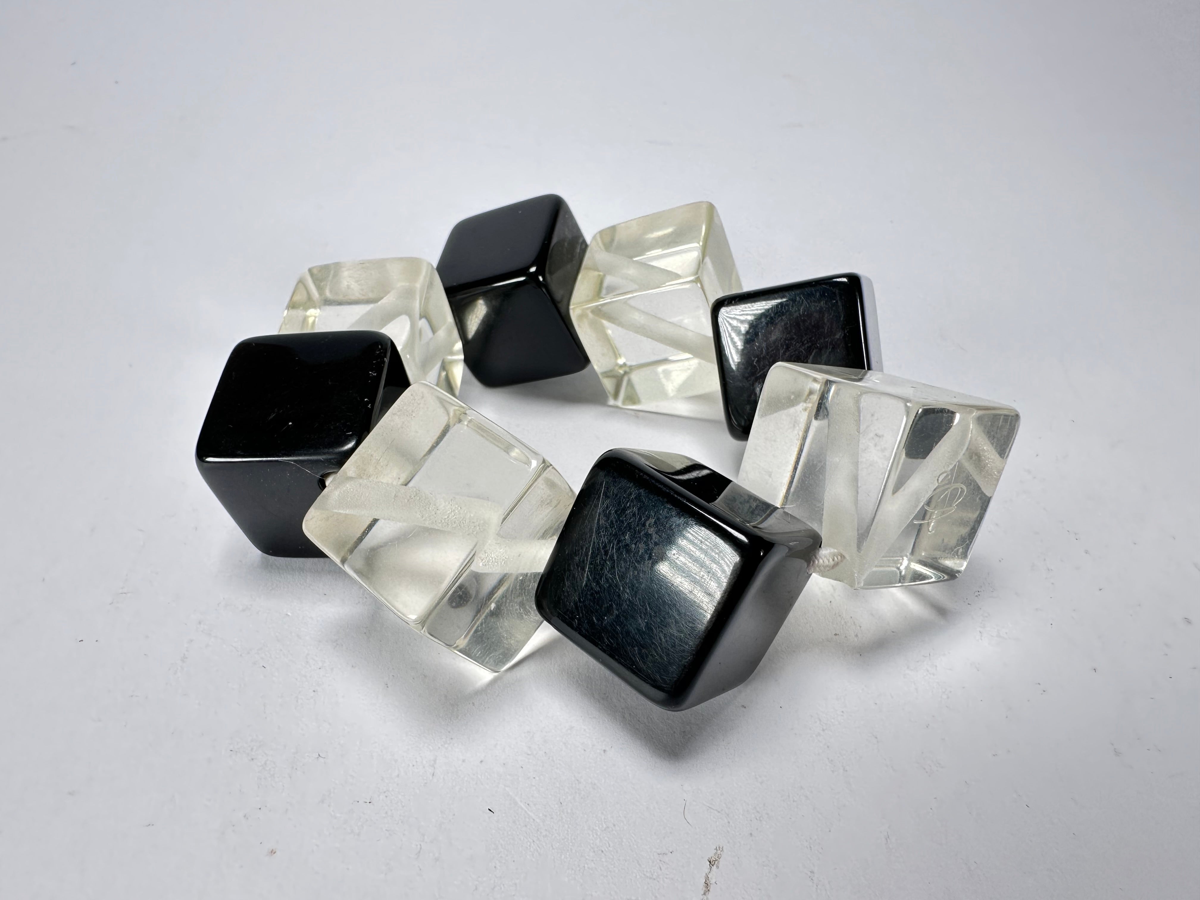 Jackie Brazil "Titan" Galactic Black & Clear Square Cubes On Elastic Resin Bracelet ( B2602 )