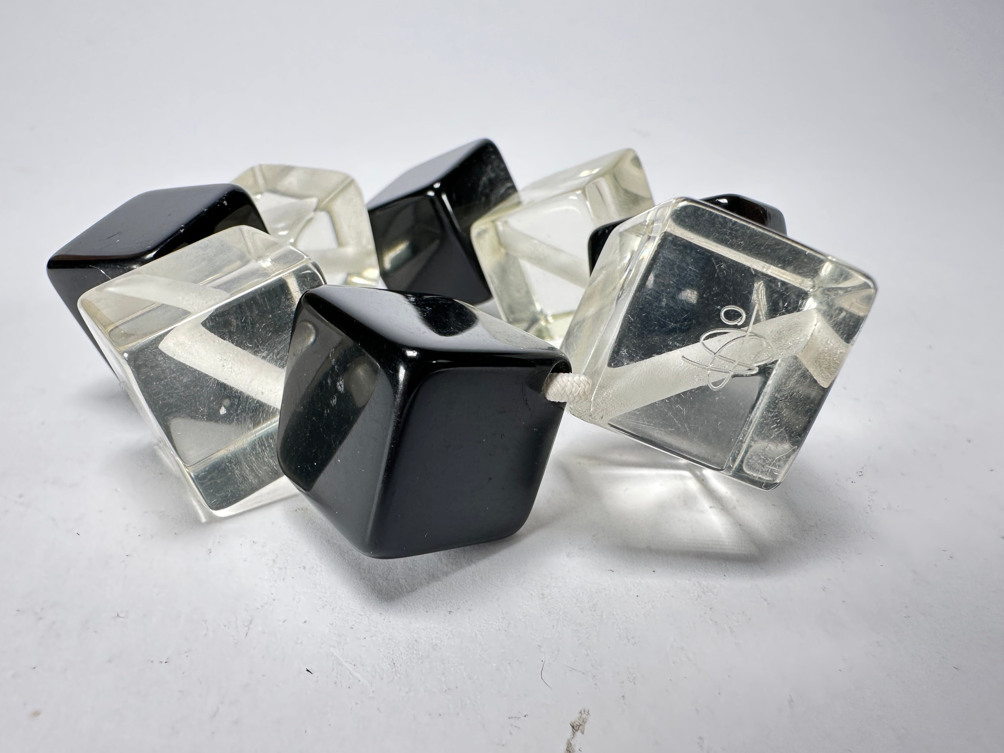 Jackie Brazil "Titan" Galactic Black & Clear Square Cubes On Elastic Resin Bracelet ( B2602 )