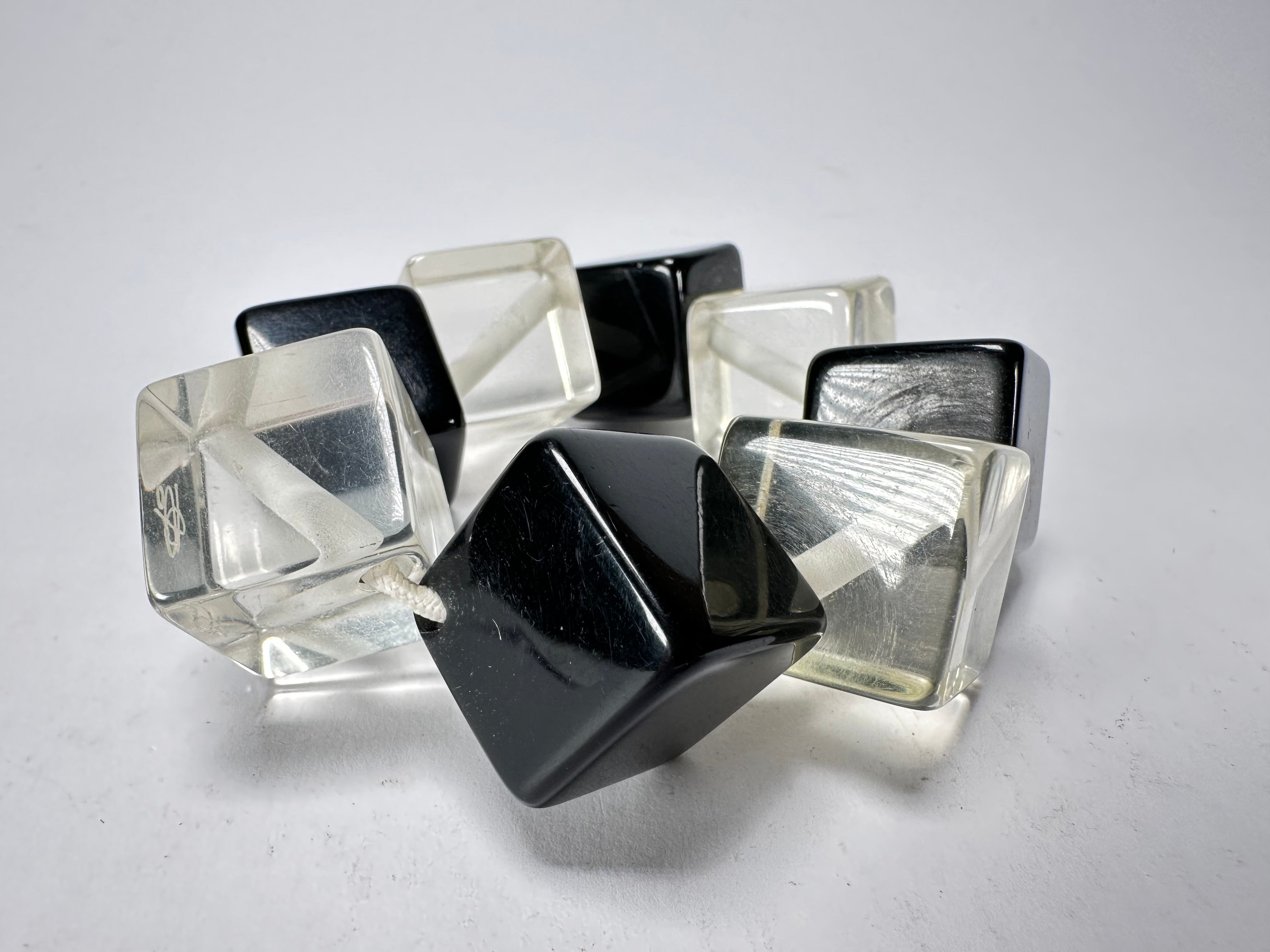 Jackie Brazil "Titan" Galactic Black & Clear Square Cubes On Elastic Resin Bracelet ( B2602 )