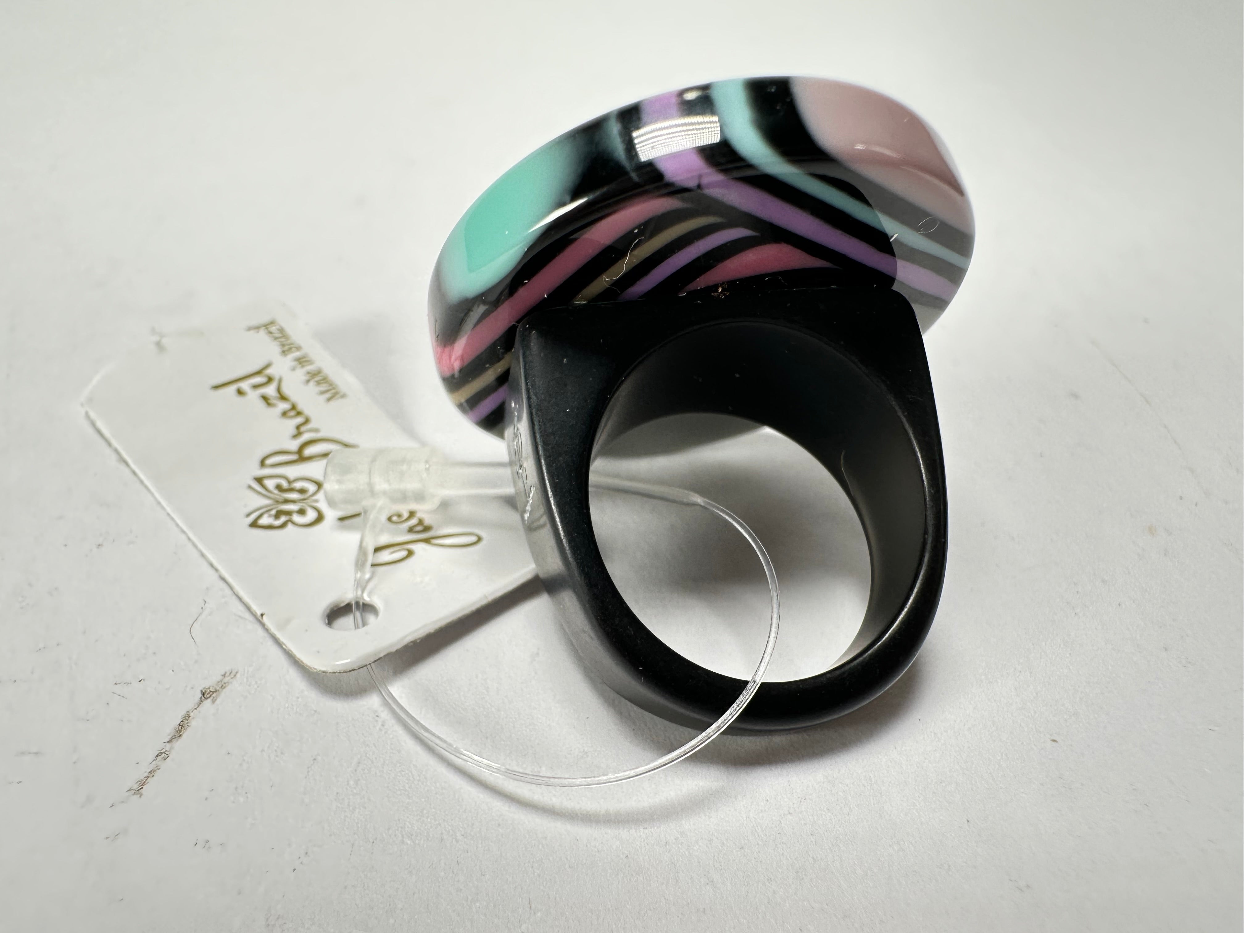 Jackie Brazil "Coast" Swirls Grey Circle Resin Ring ( R3198 ) Size UK P / USA 7.5