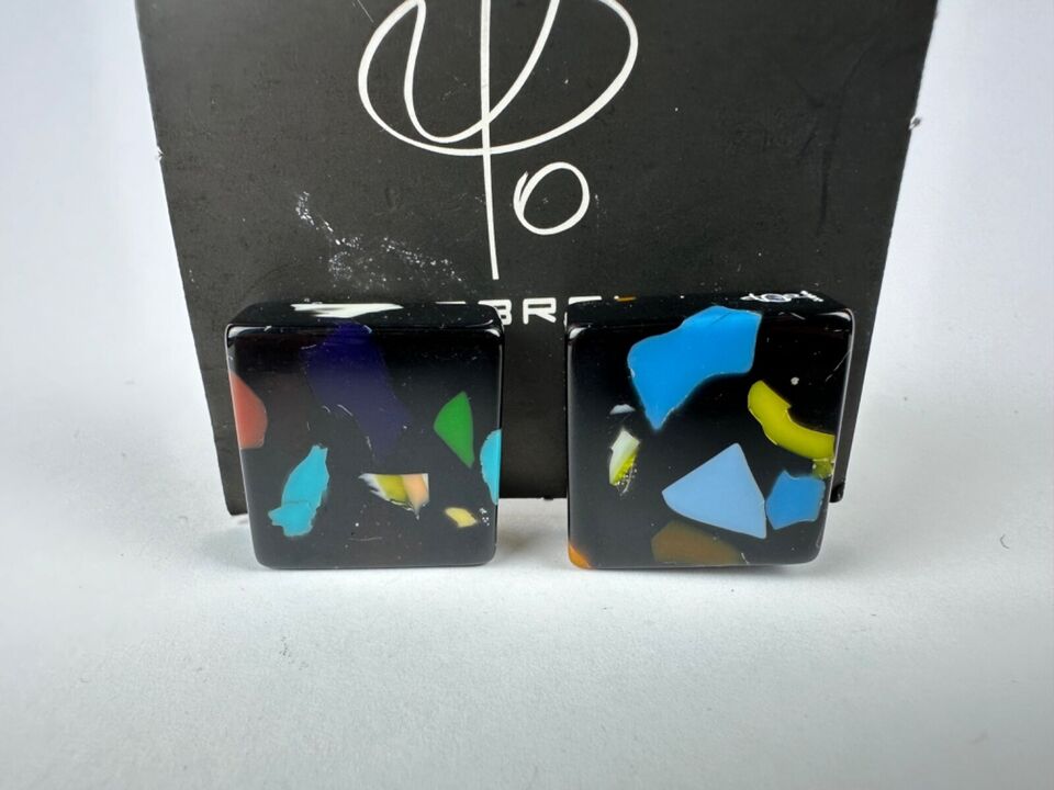 Jackie Brazil "Akbar" Art Deco Square Clip On Resin Earrings ( E3073 )