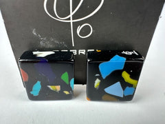 Jackie Brazil "Akbar" Art Deco Square Clip On Resin Earrings ( E3073 )