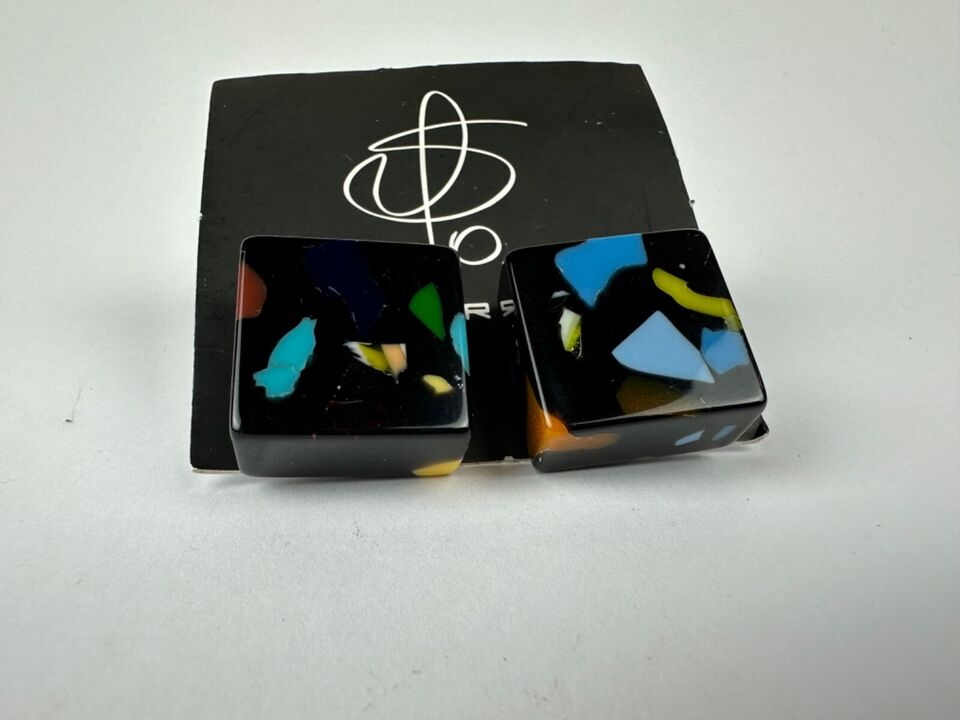 Jackie Brazil "Akbar" Art Deco Square Clip On Resin Earrings ( E3073 )