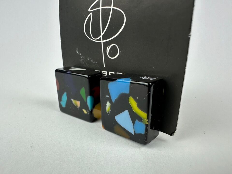 Jackie Brazil "Akbar" Art Deco Square Clip On Resin Earrings ( E3073 )