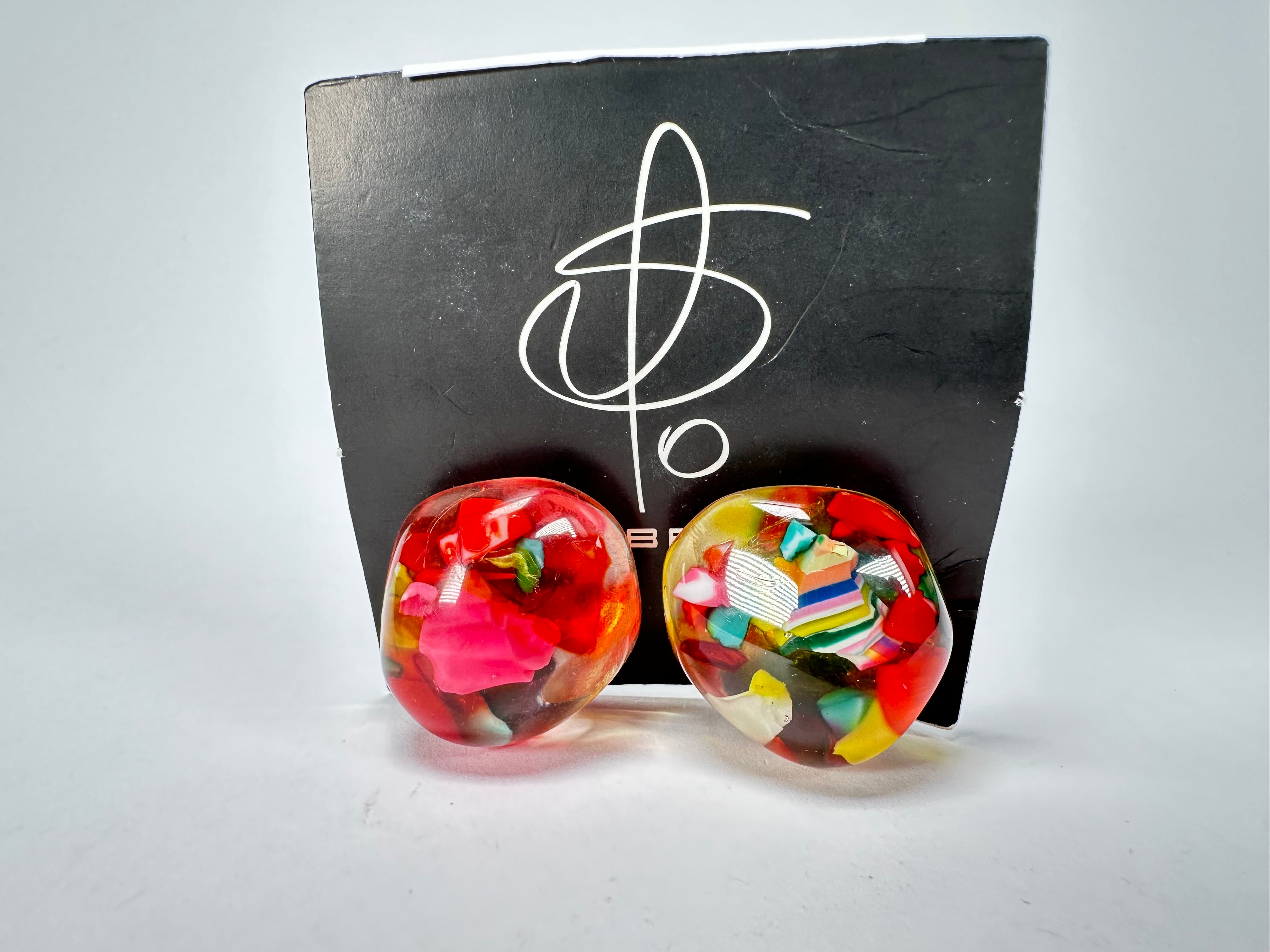 Jackie Brazil "Moda" Cascade  Abstract Clip On Resin Earrings ( E2962 )