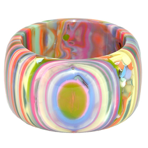 Jackie Brazil "Tiger" Liquorice Allsorts with Cat Eye Spring Colour 5cm Resin Bangle ( B0932 )